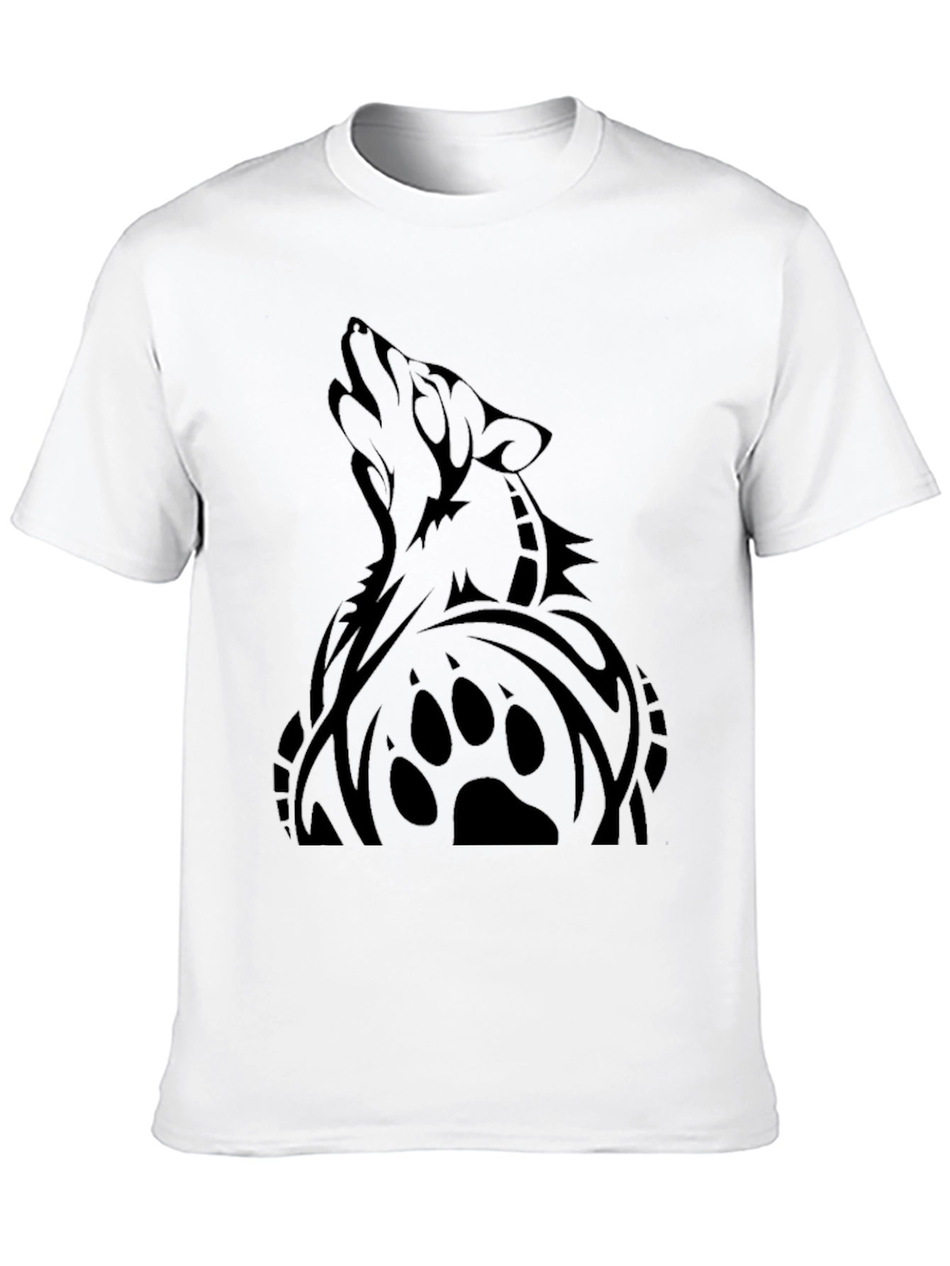Mens Black Wolf Graphic Tee - Tribal Design