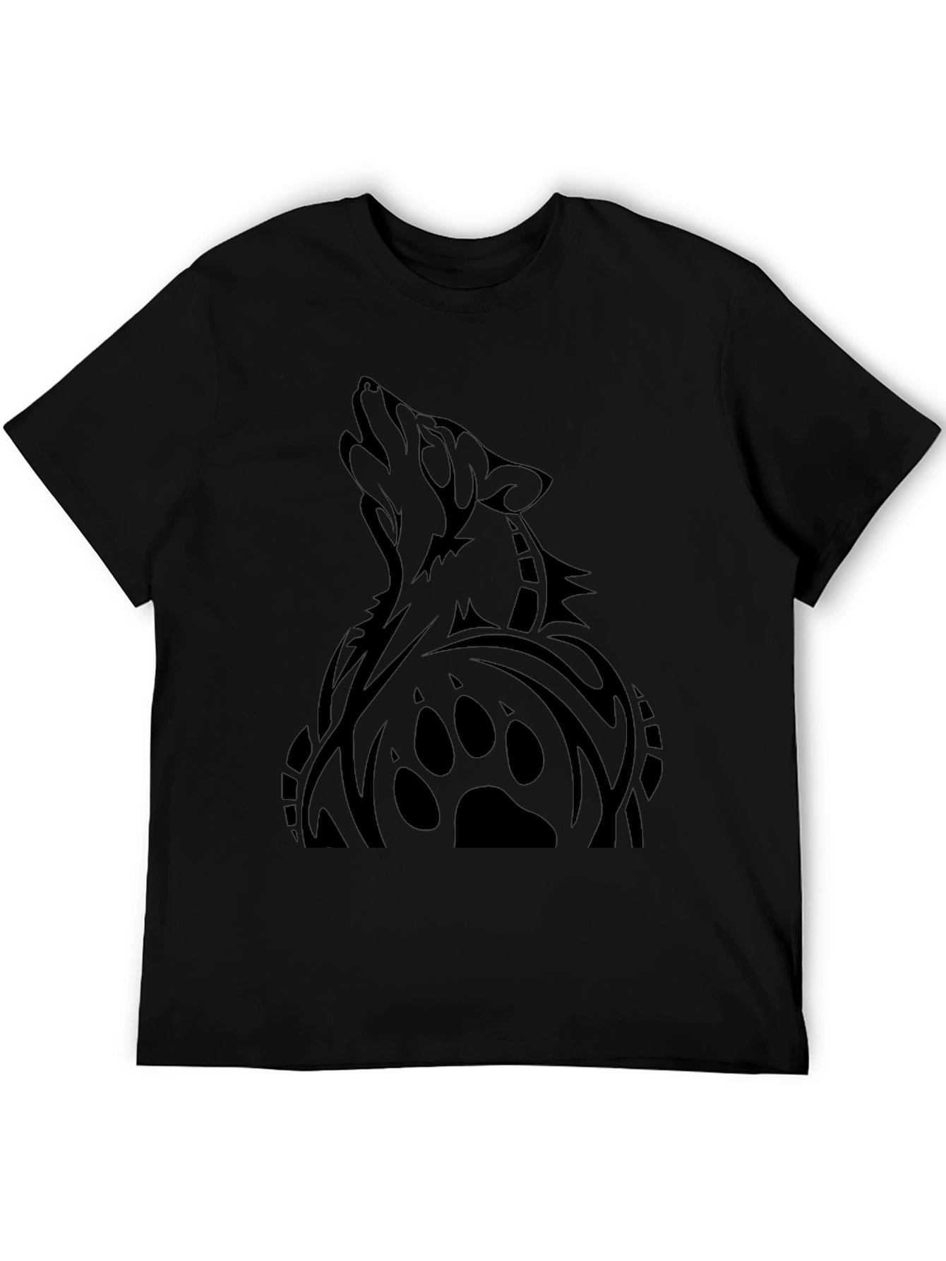 Mens Black Wolf Graphic Tee - Tribal Design