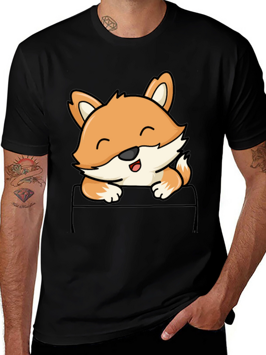Cute Fox Pocket T-Shirt - Mens Black Tee