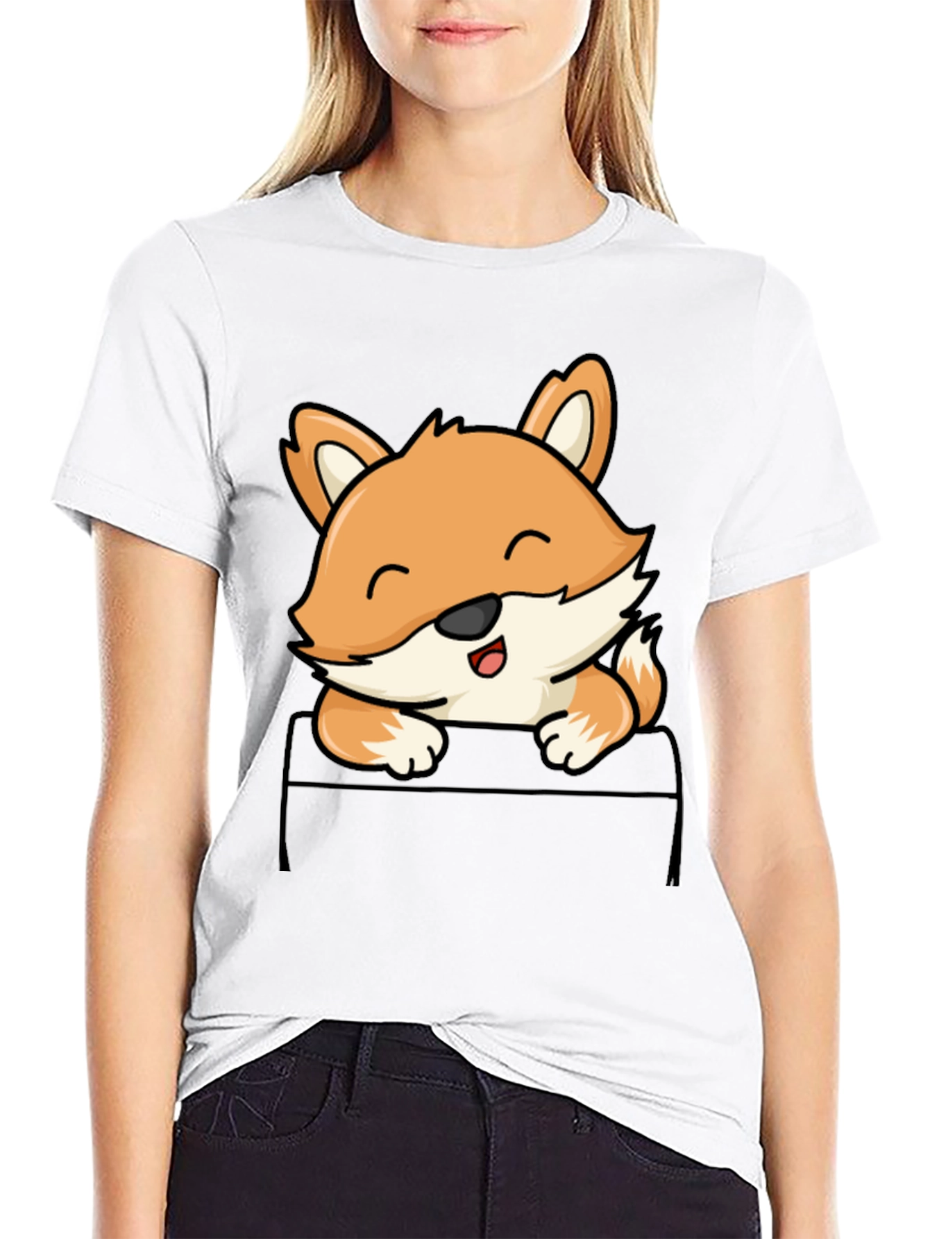 Cute Fox Pocket T-Shirt - Mens Black Tee