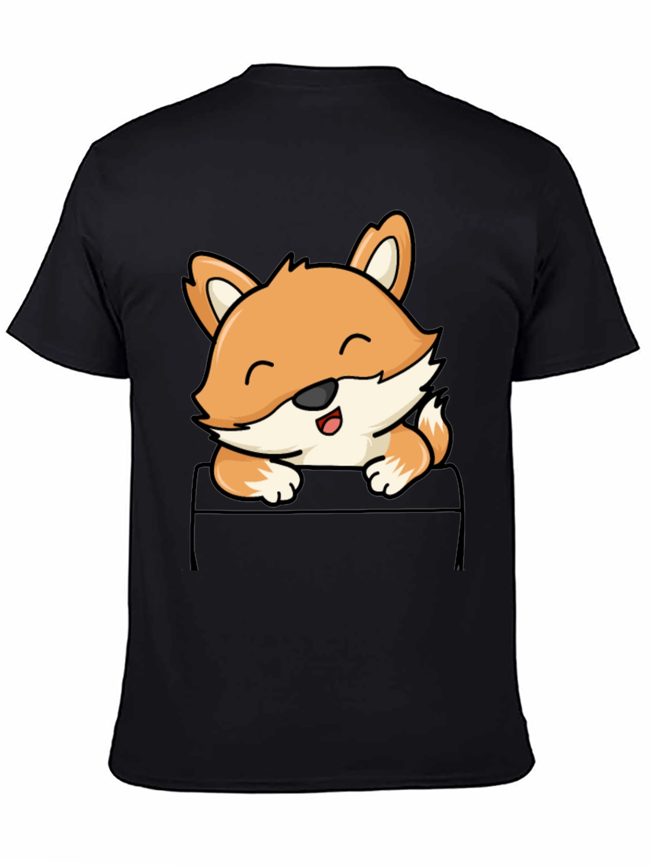 Cute Fox Pocket T-Shirt - Mens Black Tee