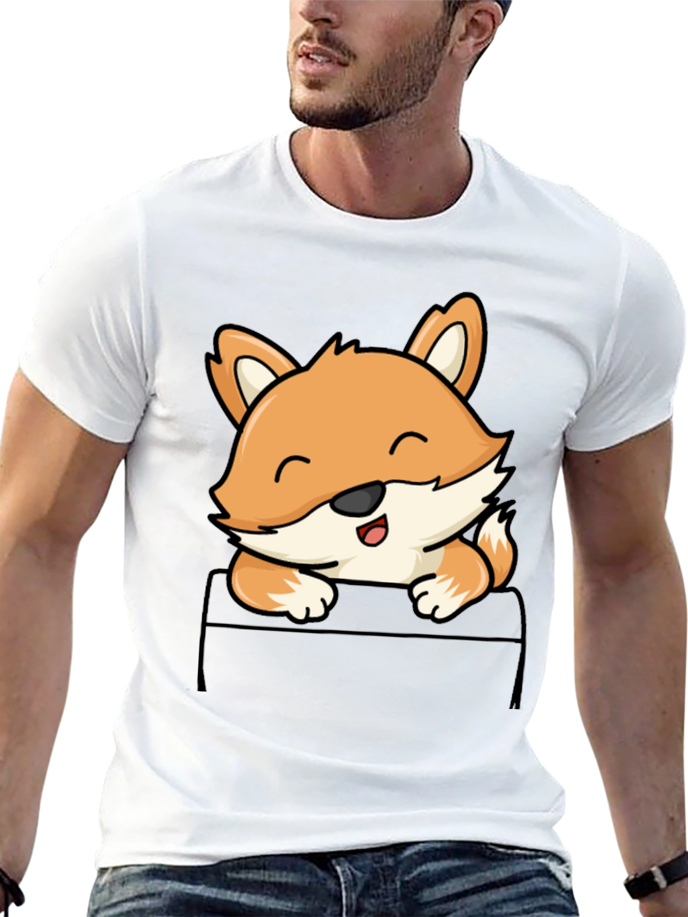 Cute Fox Pocket T-Shirt - Mens Black Tee