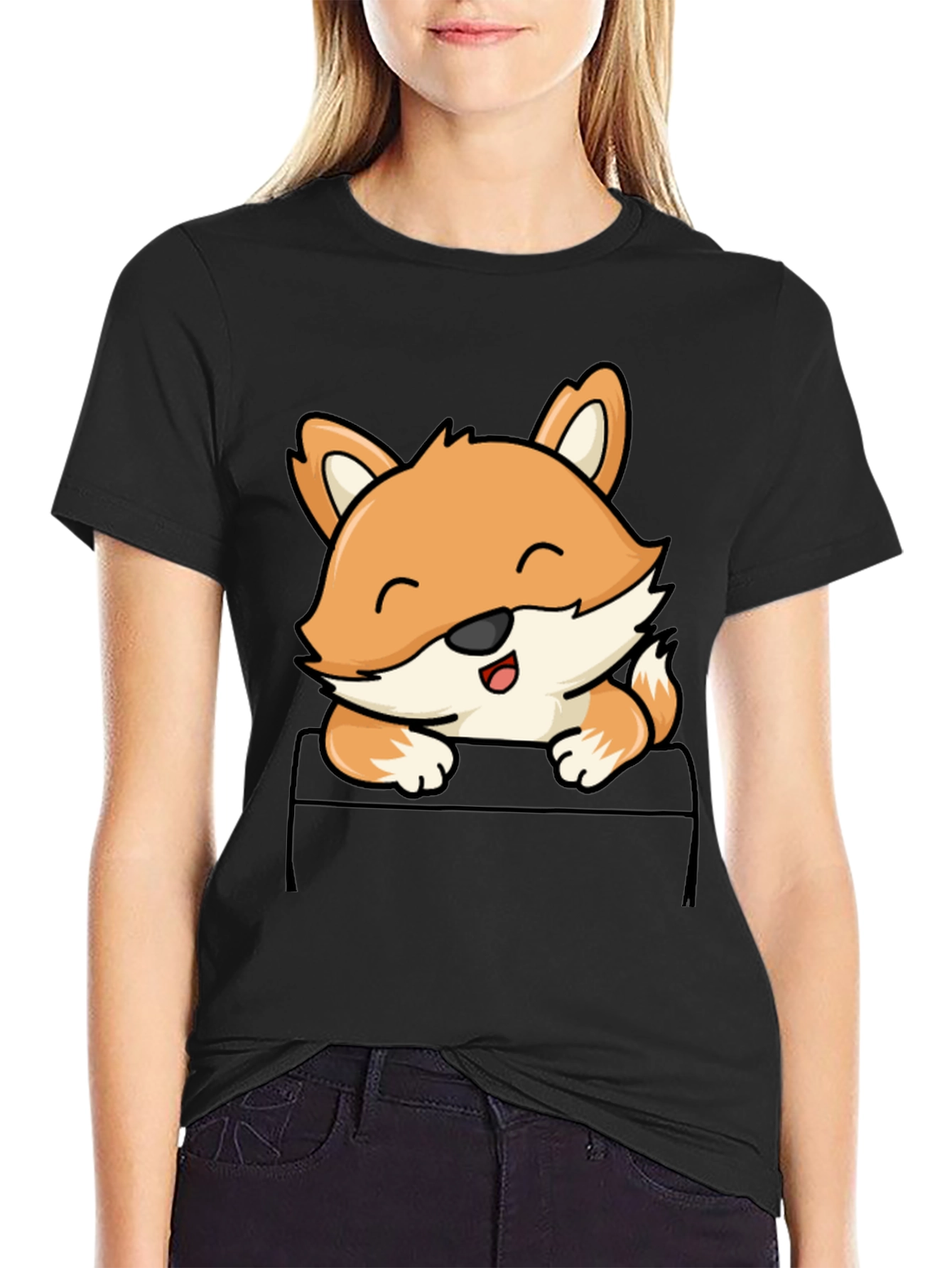 Cute Fox Pocket T-Shirt - Mens Black Tee