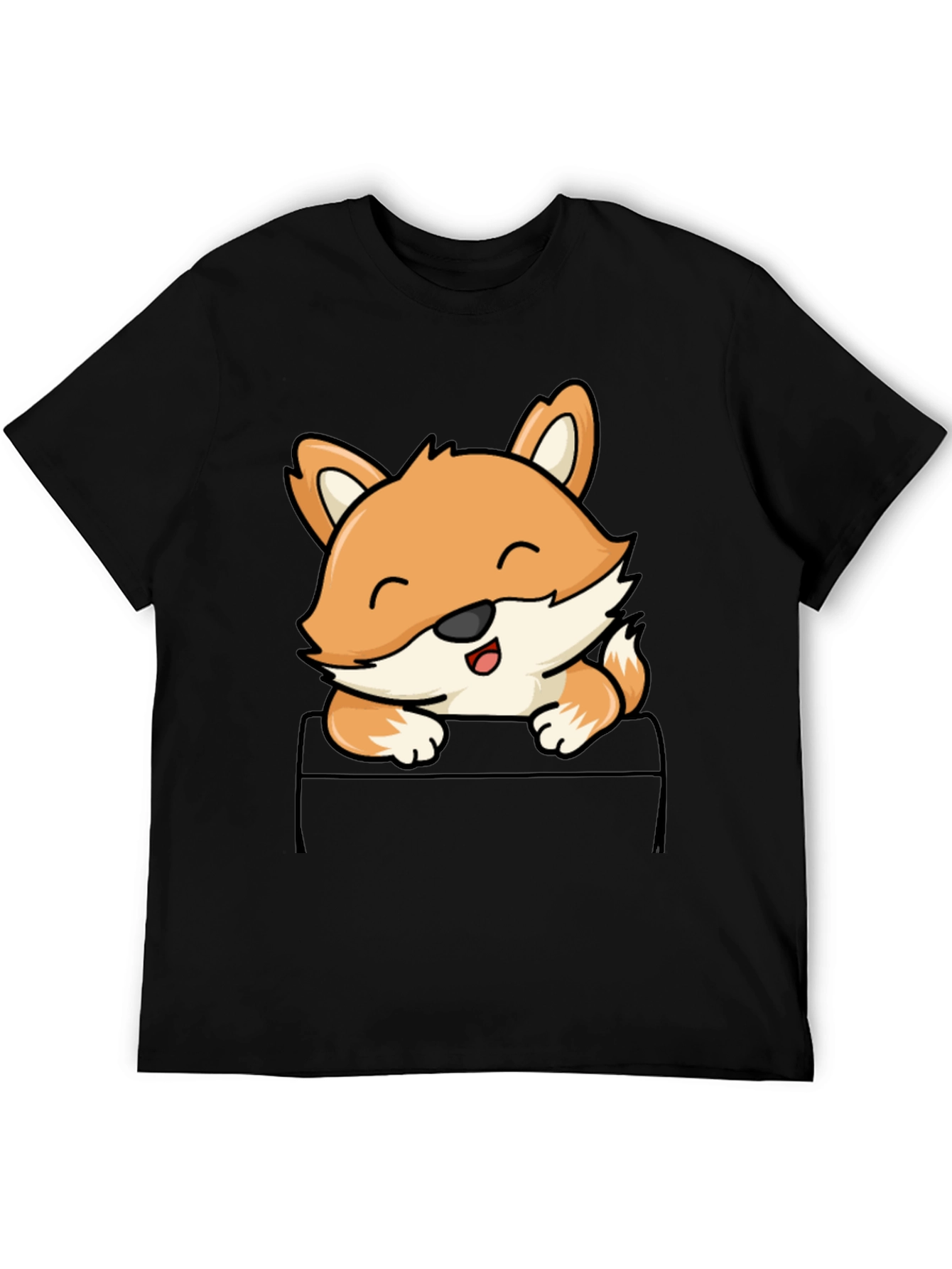 Cute Fox Pocket T-Shirt - Mens Black Tee