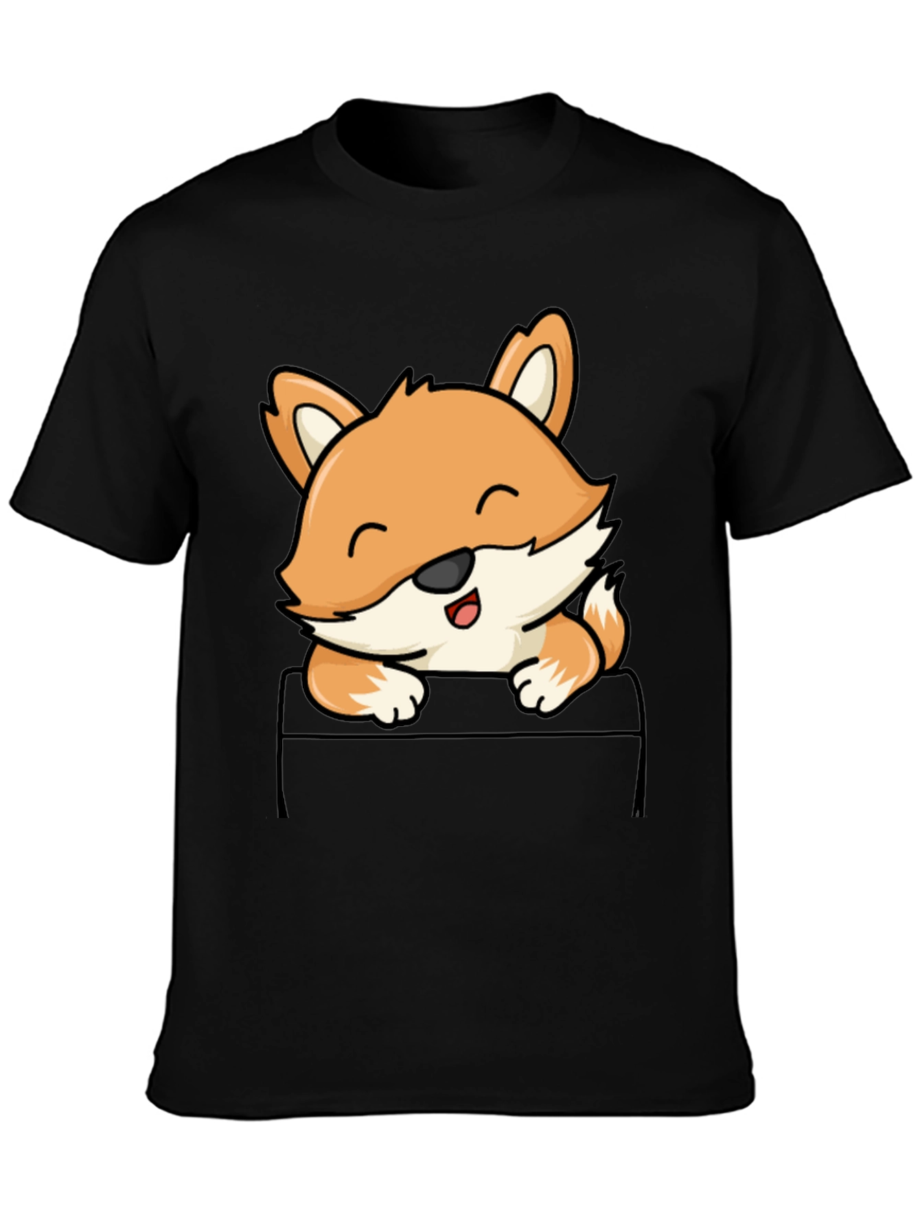 Cute Fox Pocket T-Shirt - Mens Black Tee