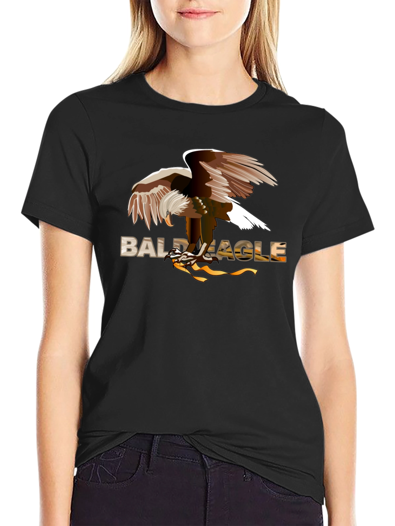 Bald Eagle Graphic Print Black T-Shirt