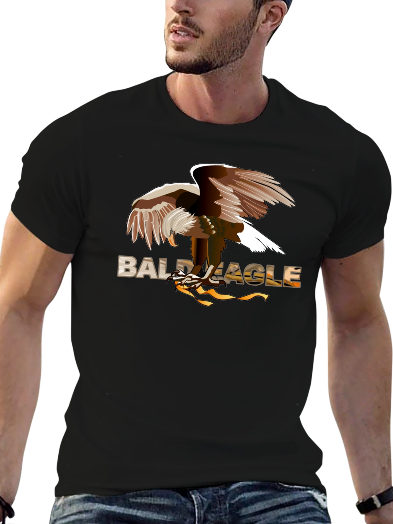 Bald Eagle Graphic Print Black T-Shirt