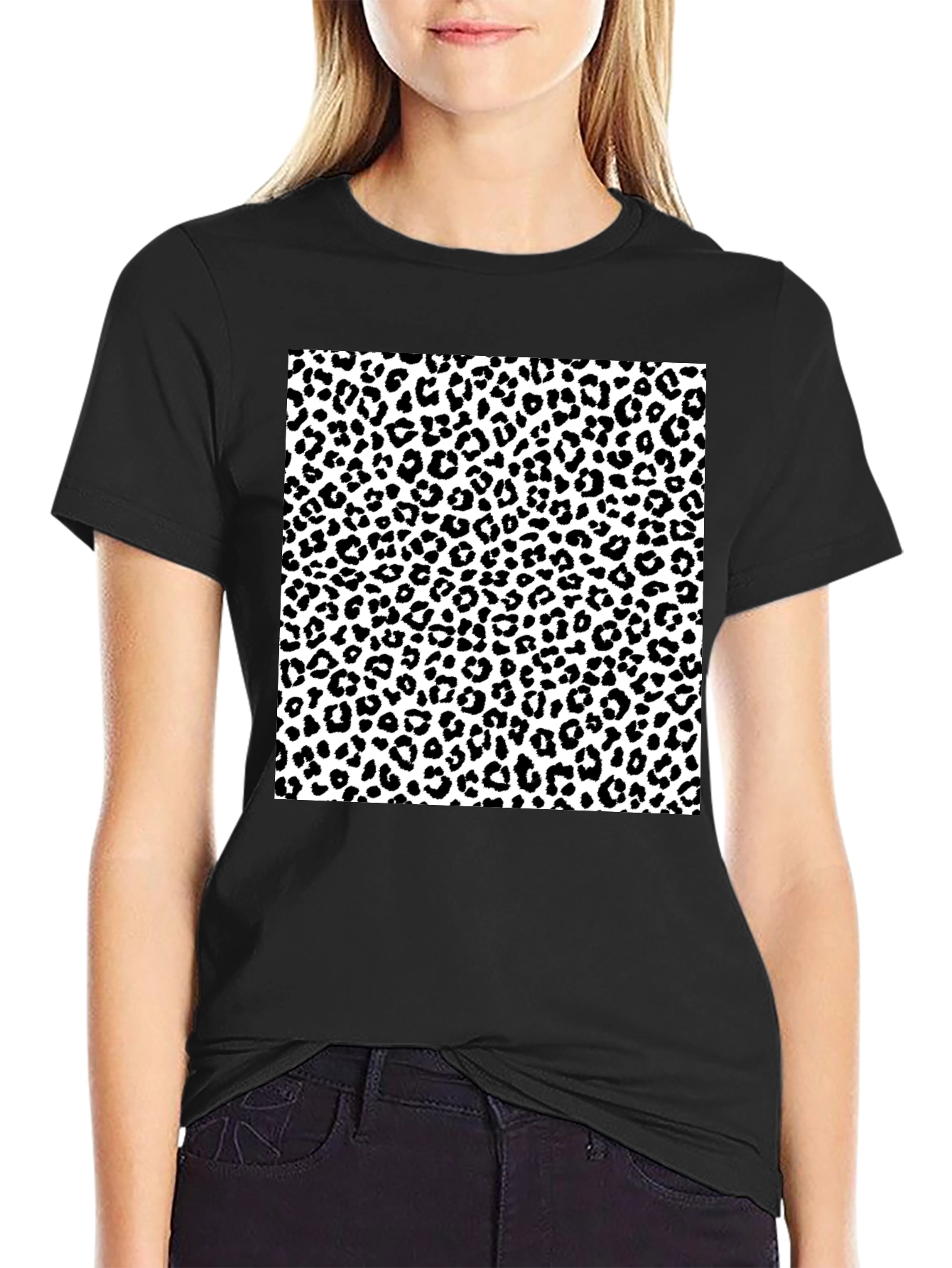 Leopard Print Graphic Tee - Black