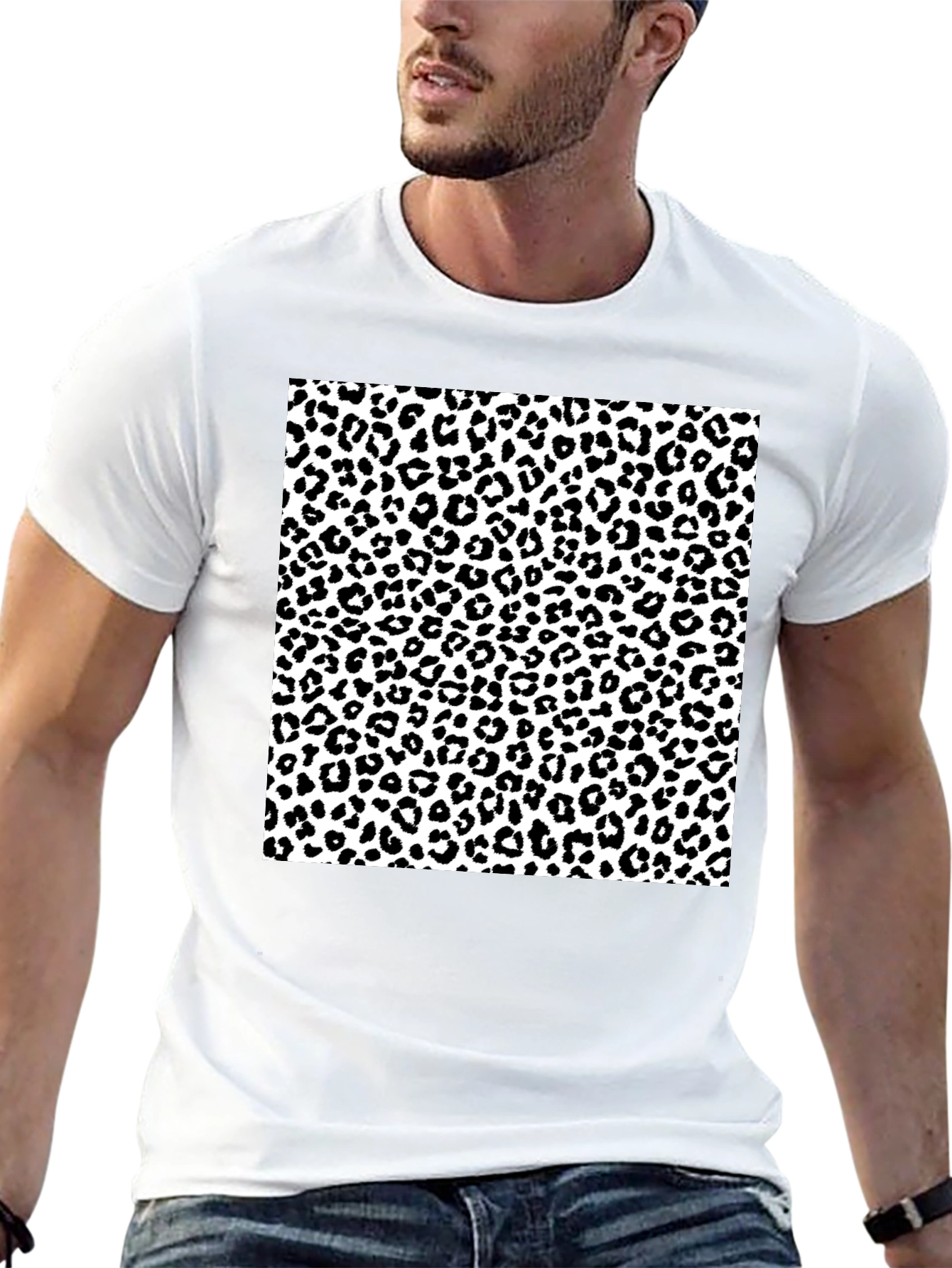 Leopard Print Graphic Tee - Black