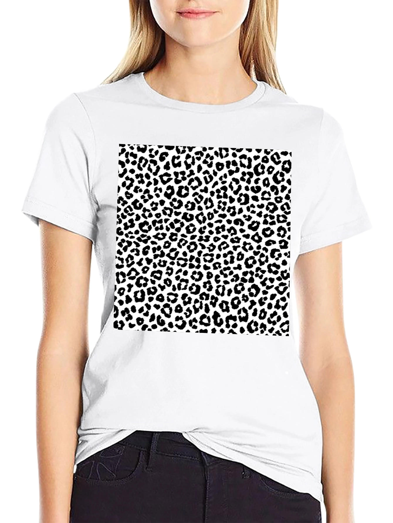 Leopard Print Graphic Tee - Black