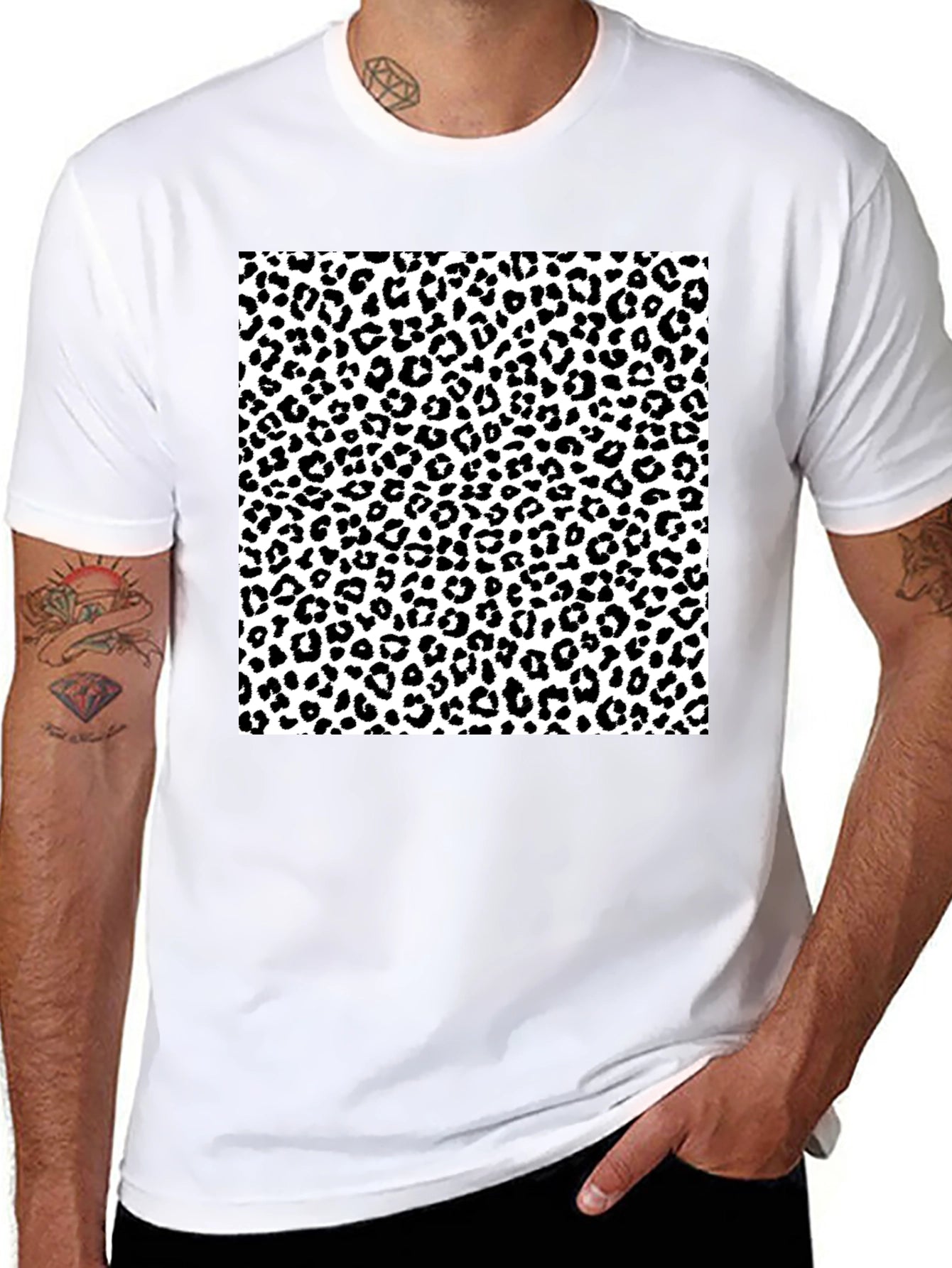 Leopard Print Graphic Tee - Black