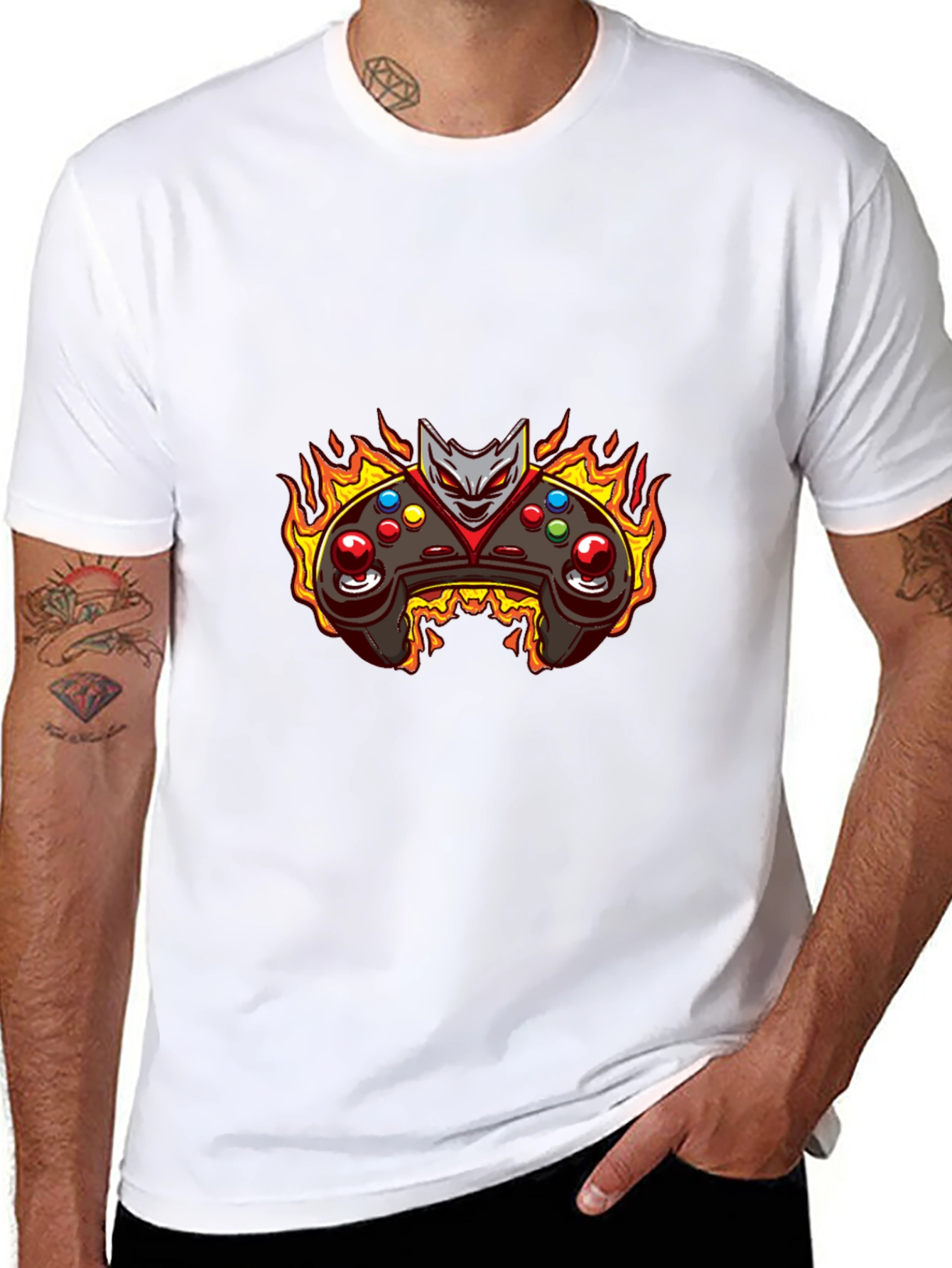 Fiery Game Controller T-Shirt - Black