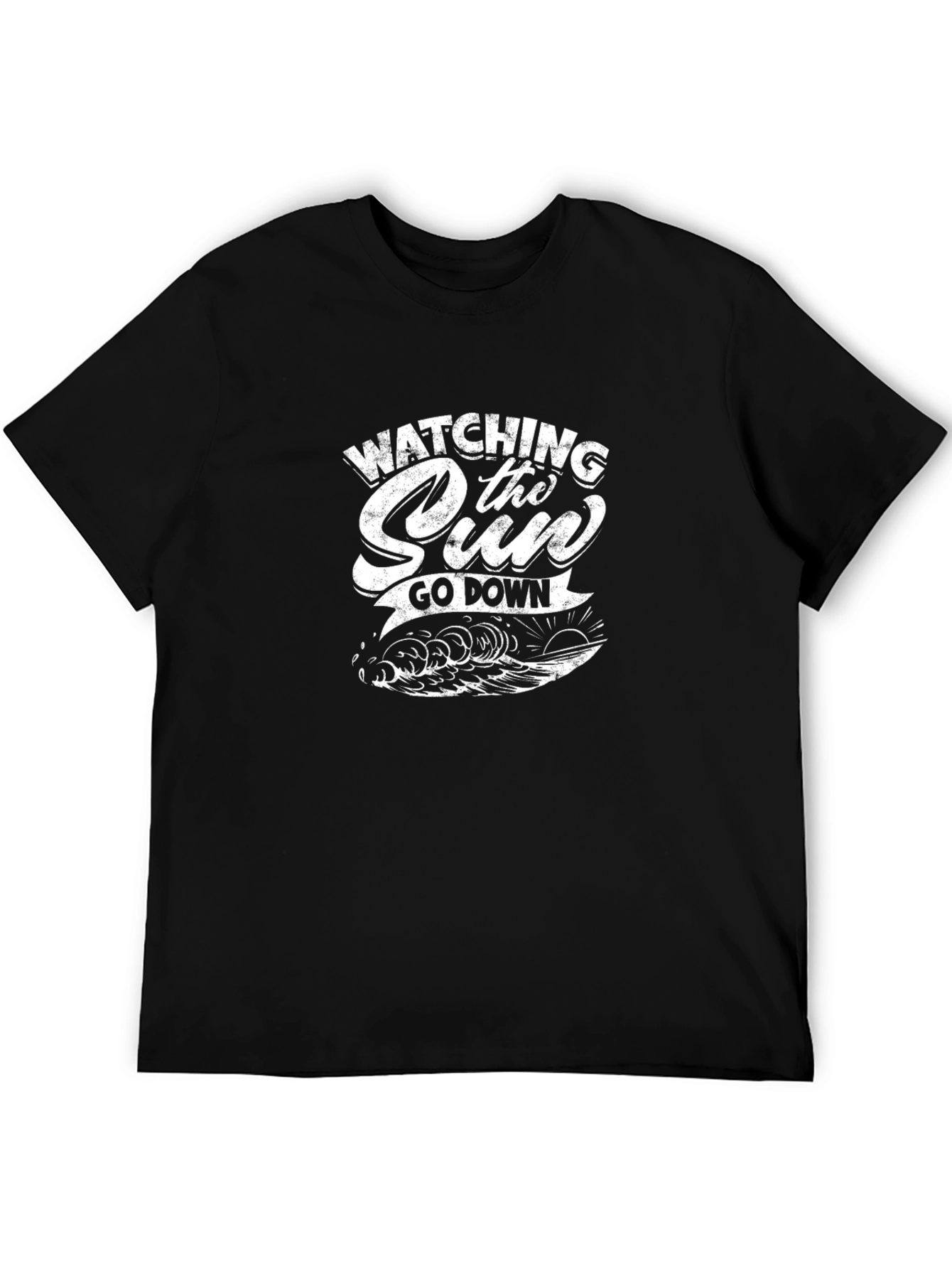 Sunset Wave Graphic Tee - Black Cotton T-Shirt