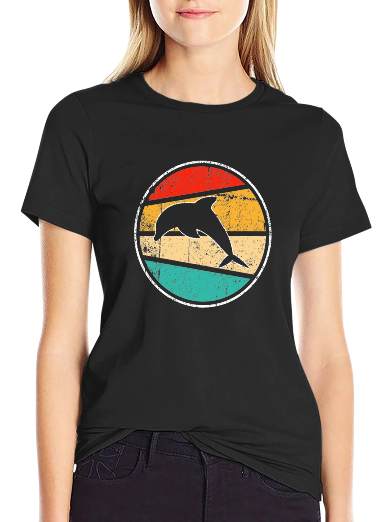Retro Dolphin T-Shirt - Black