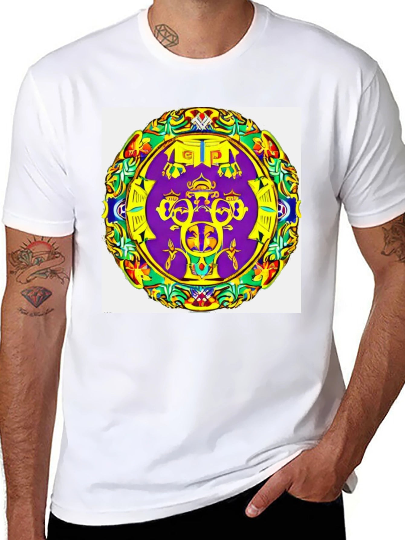 Abstract Mandala Graphic Tee - Black Cotton T-Shirt