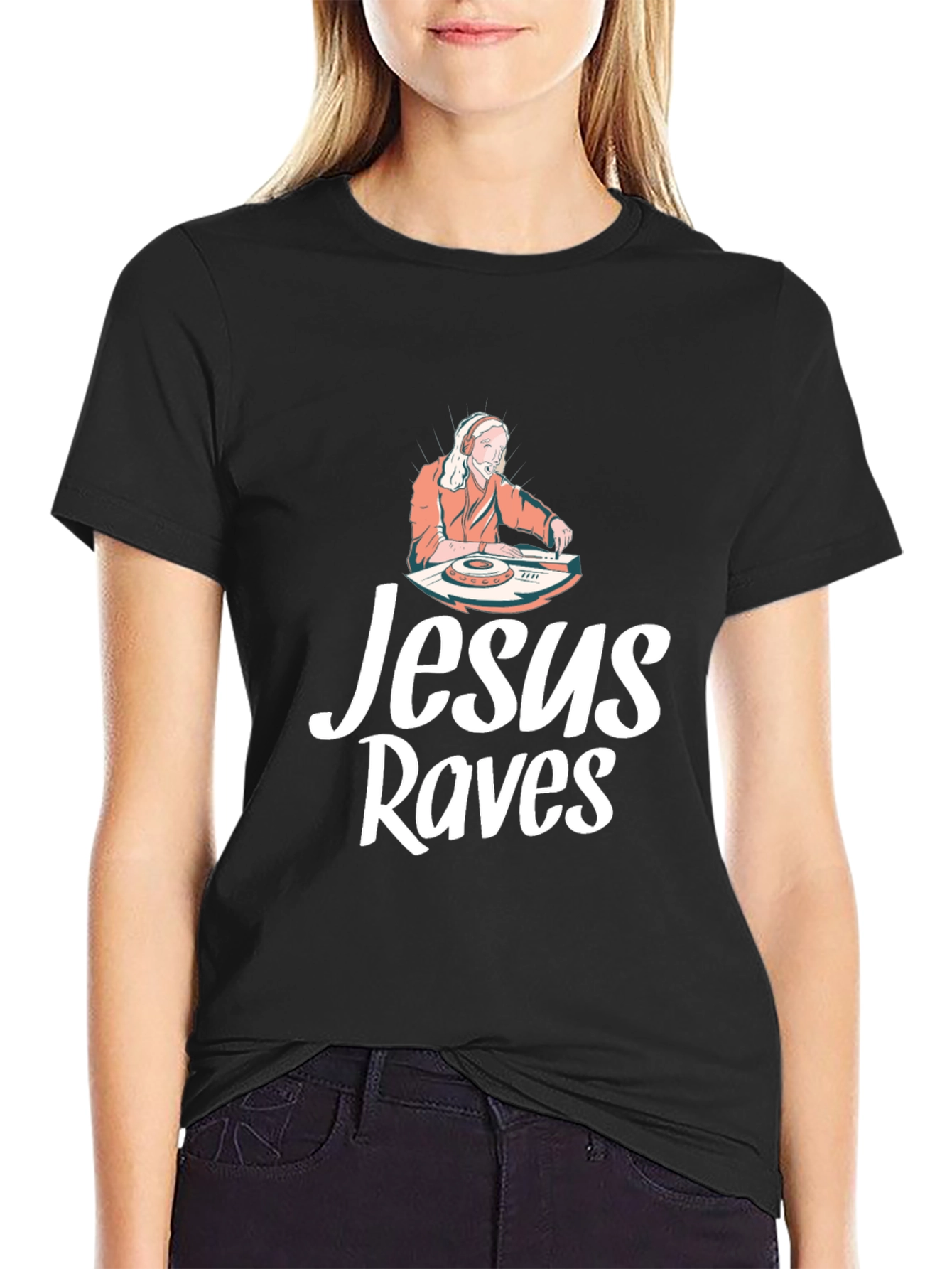 Jesus Raves Black Graphic T-Shirt