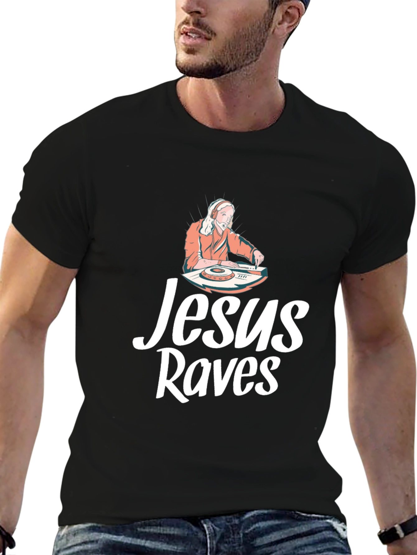 Jesus Raves Black Graphic T-Shirt