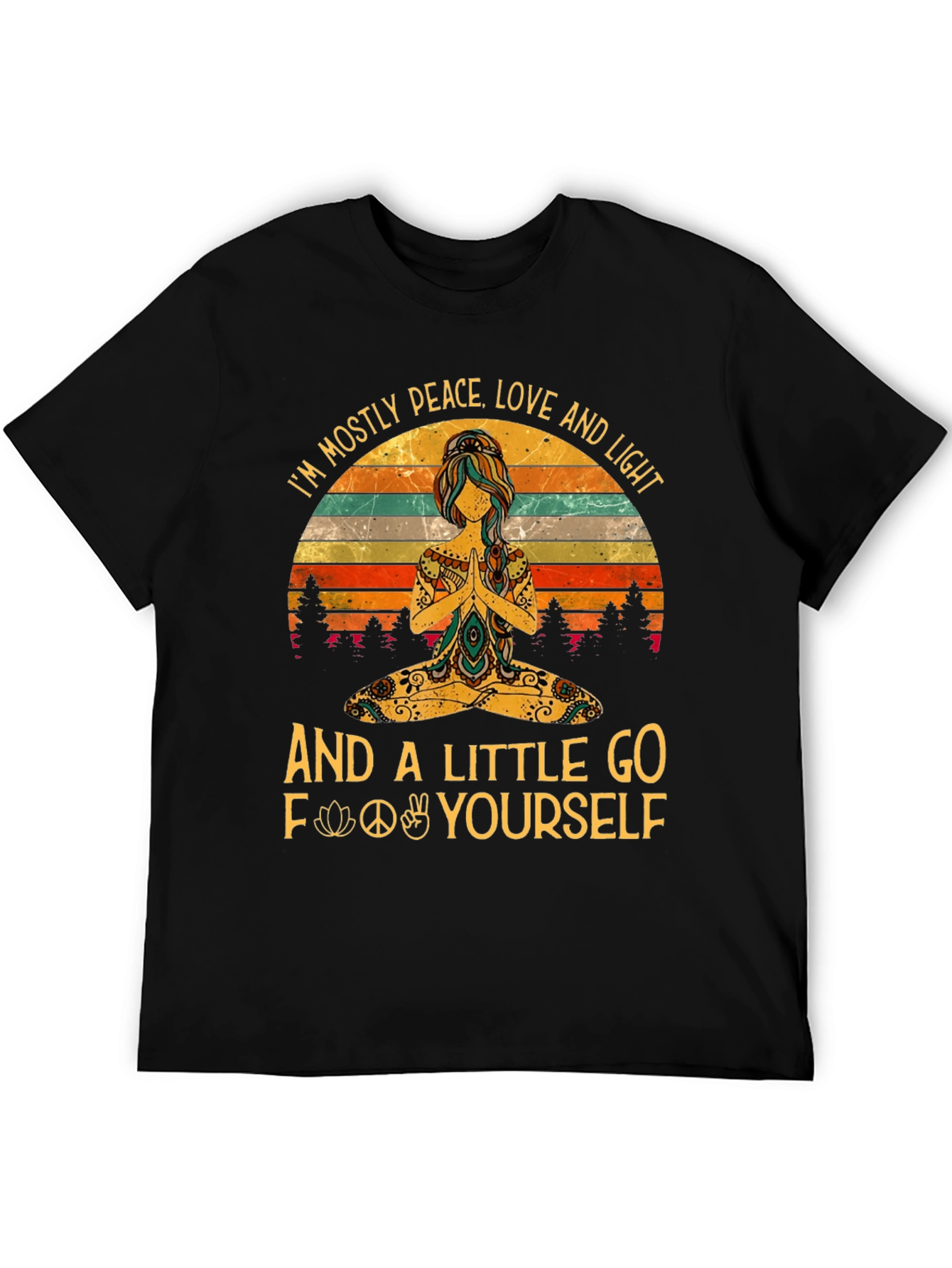 Peace Love Light Funny Yoga Graphic T-Shirt