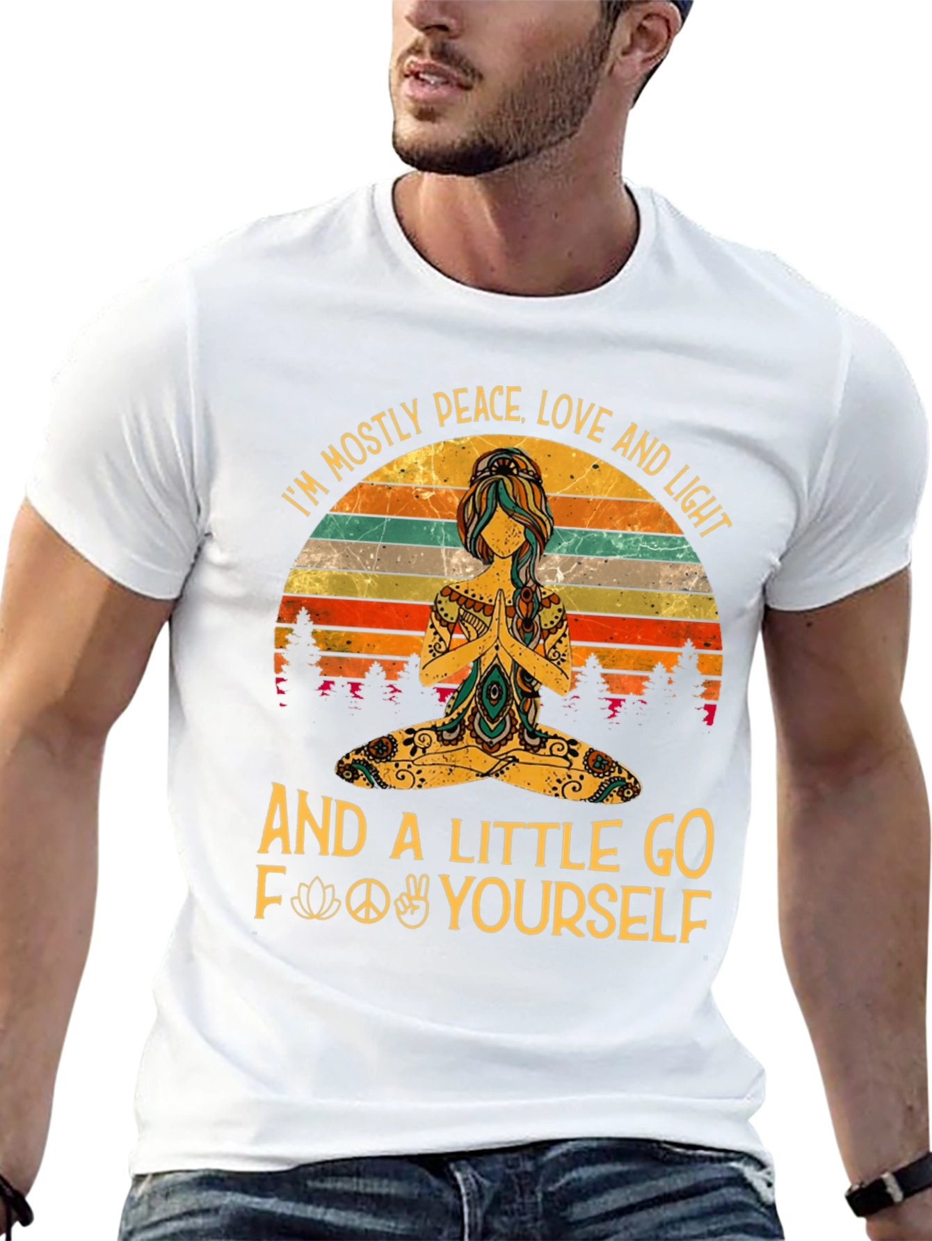 Peace Love Light Funny Yoga Graphic T-Shirt