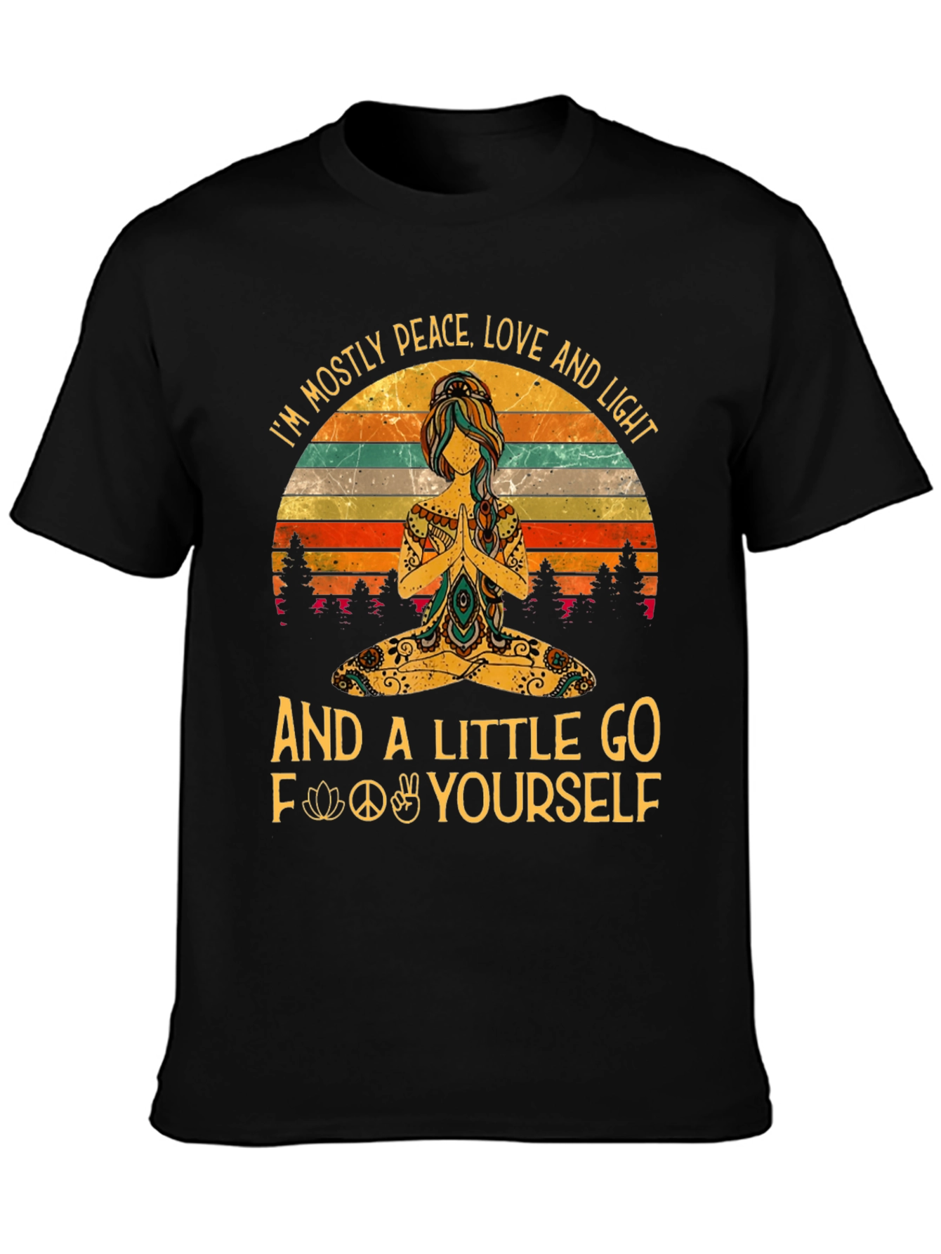 Peace Love Light Funny Yoga Graphic T-Shirt