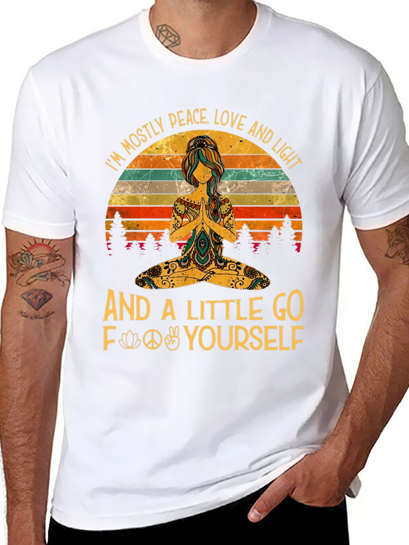 Peace Love Light Funny Yoga Graphic T-Shirt