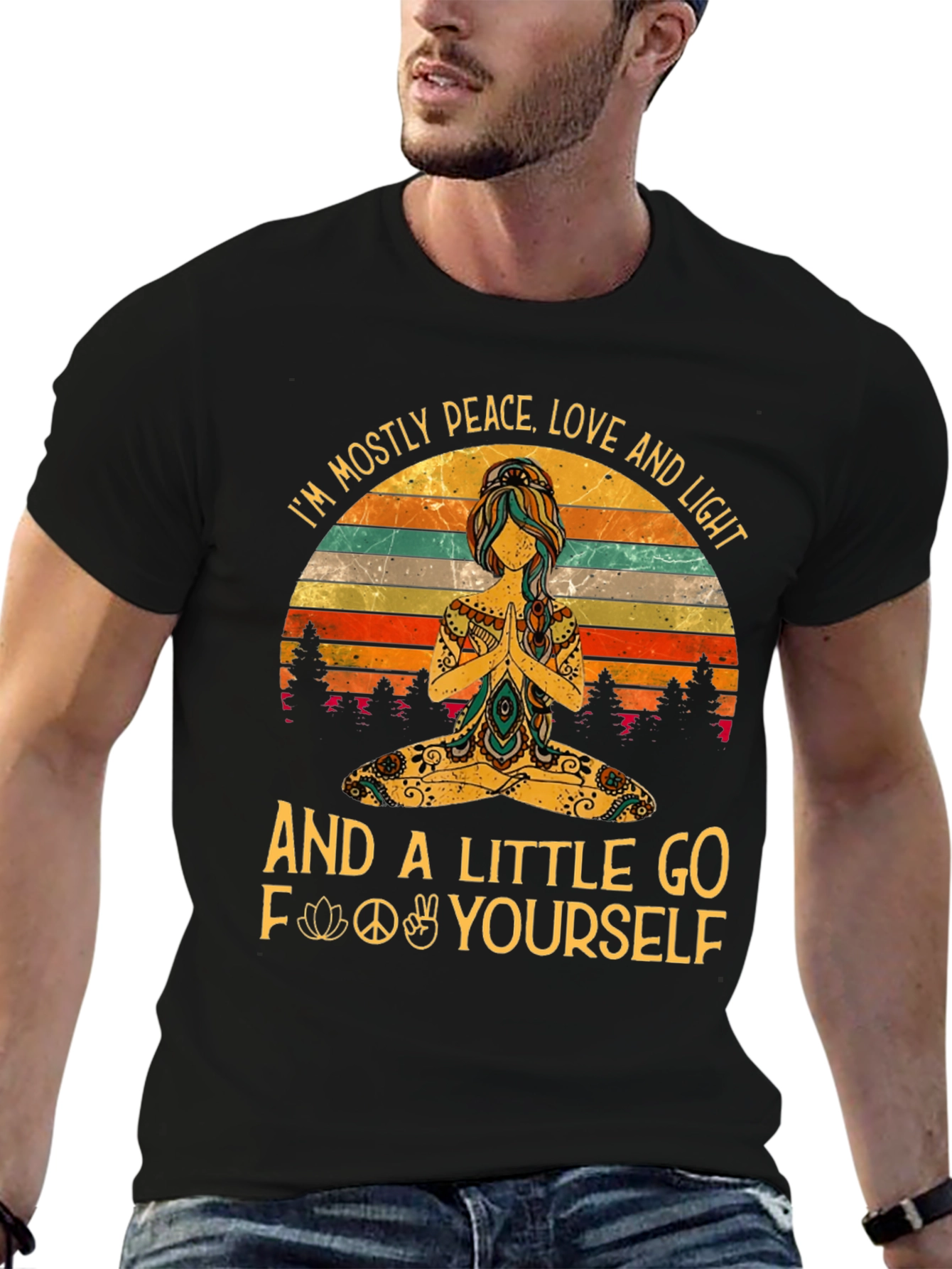 Peace Love Light Funny Yoga Graphic T-Shirt