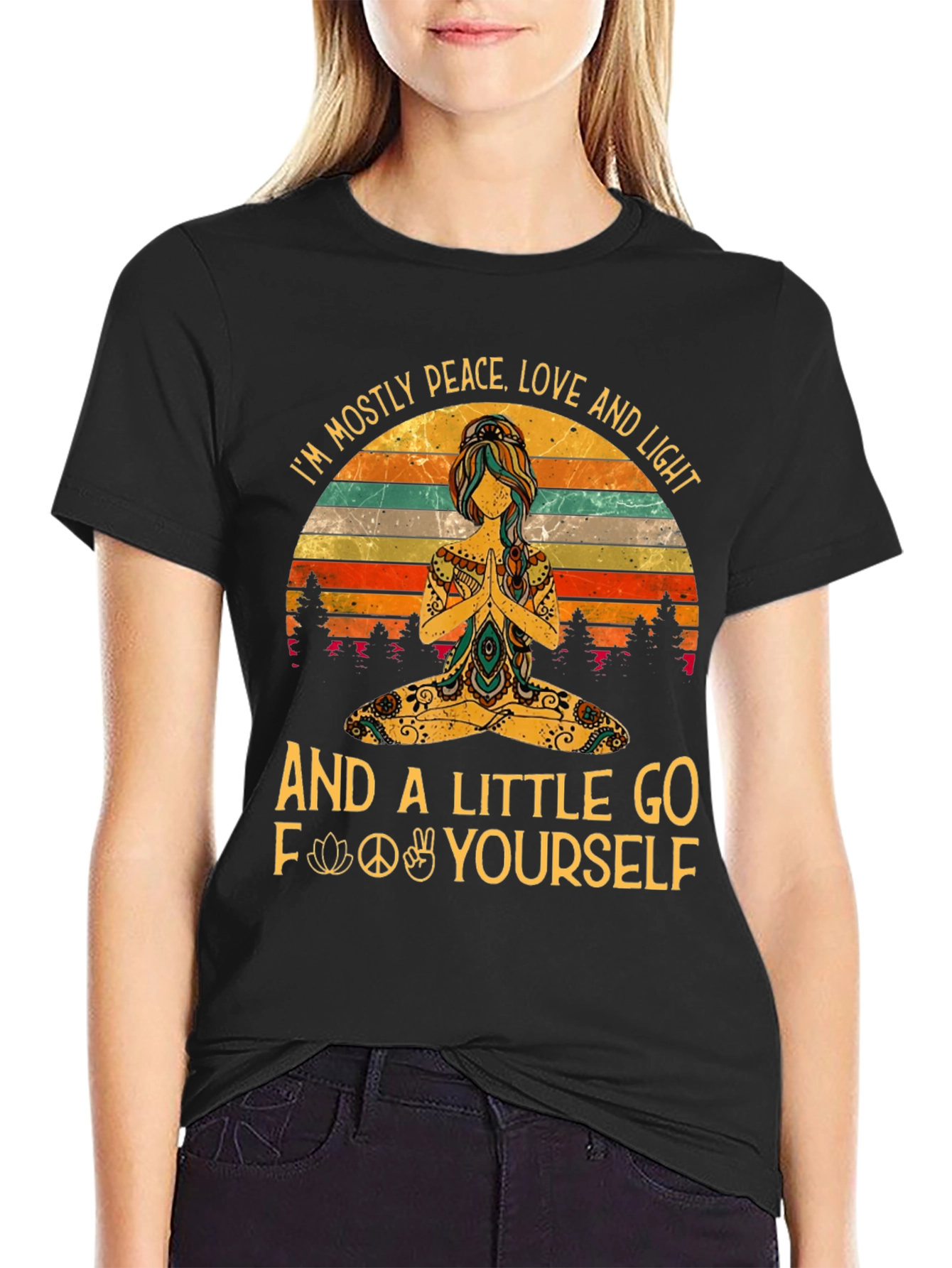 Peace Love Light Funny Yoga Graphic T-Shirt