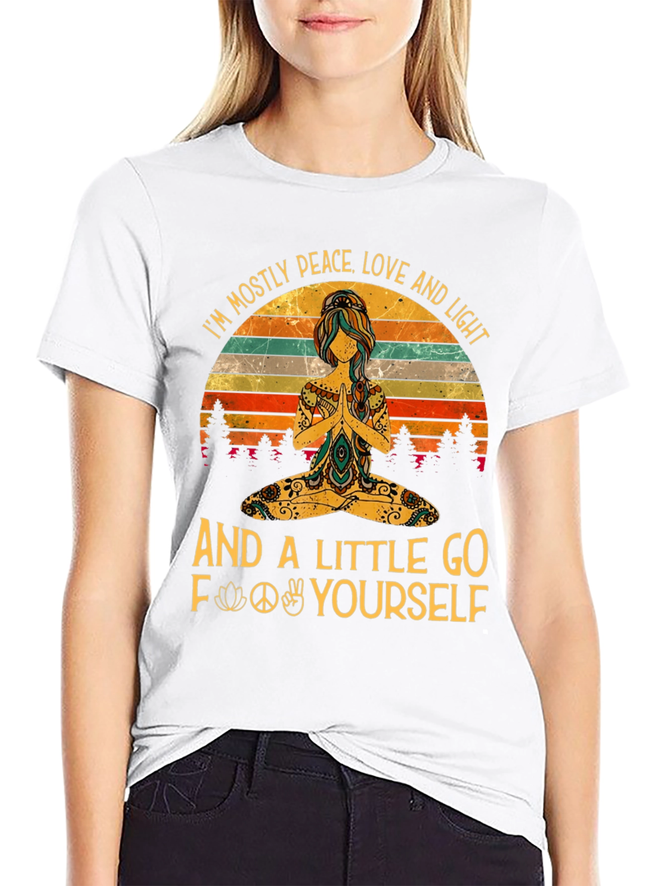 Peace Love Light Funny Yoga Graphic T-Shirt