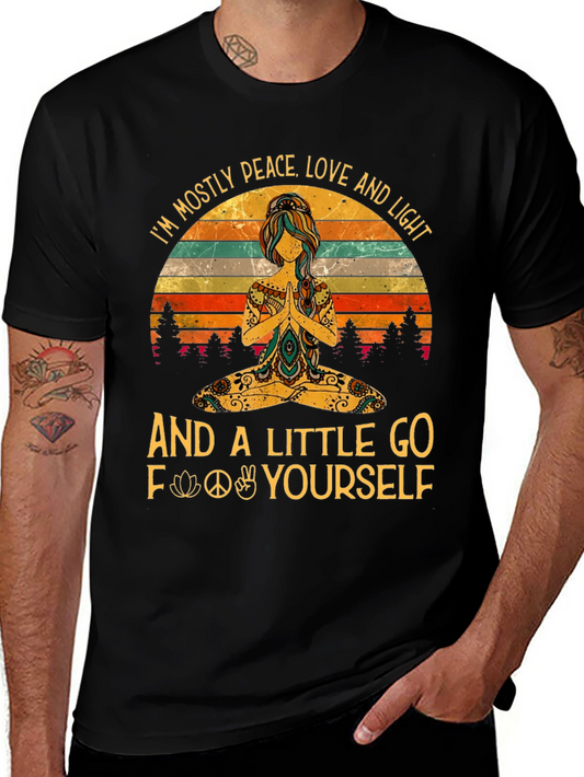 Peace Love Light Funny Yoga Graphic T-Shirt