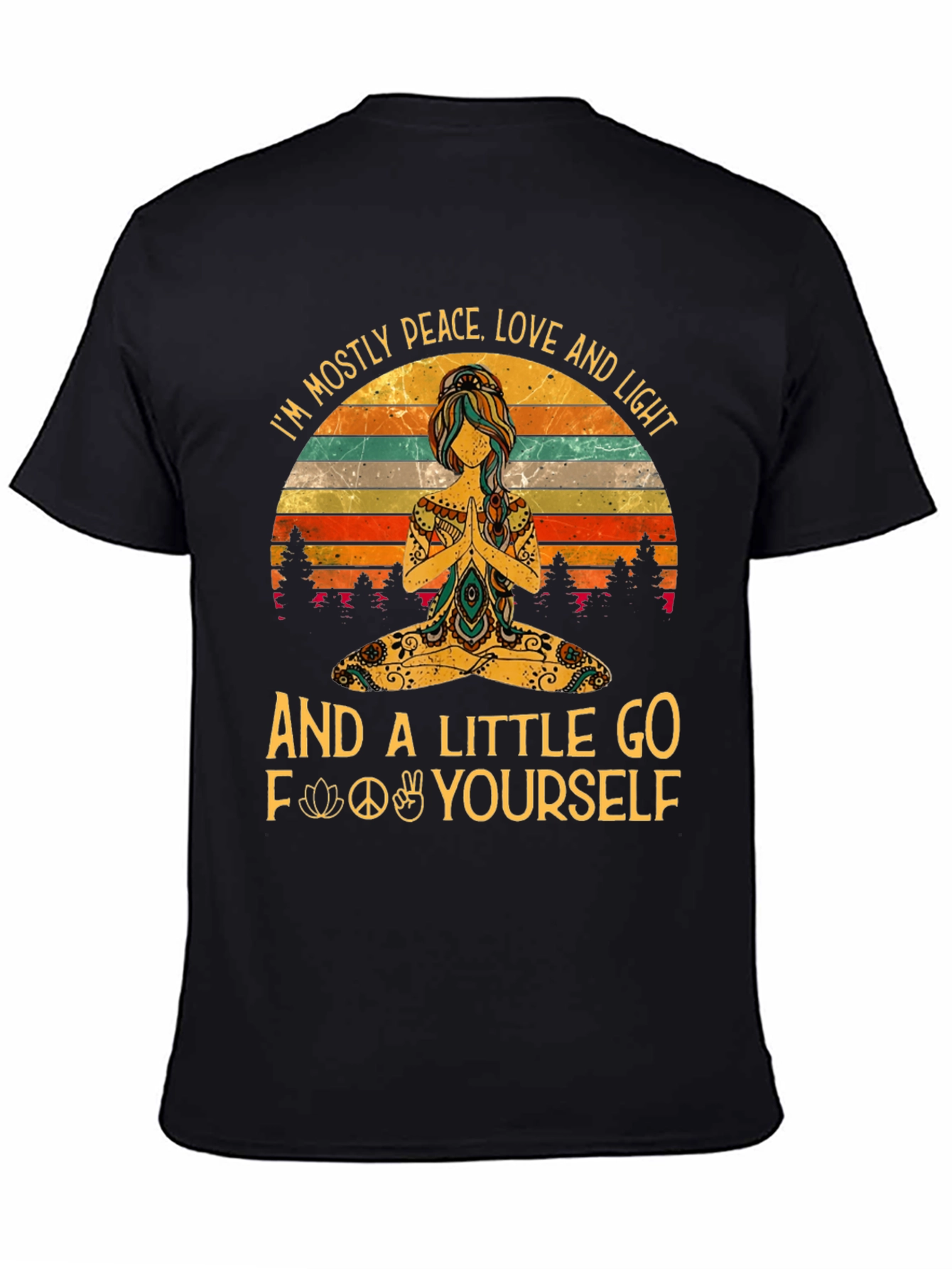 Peace Love Light Funny Yoga Graphic T-Shirt