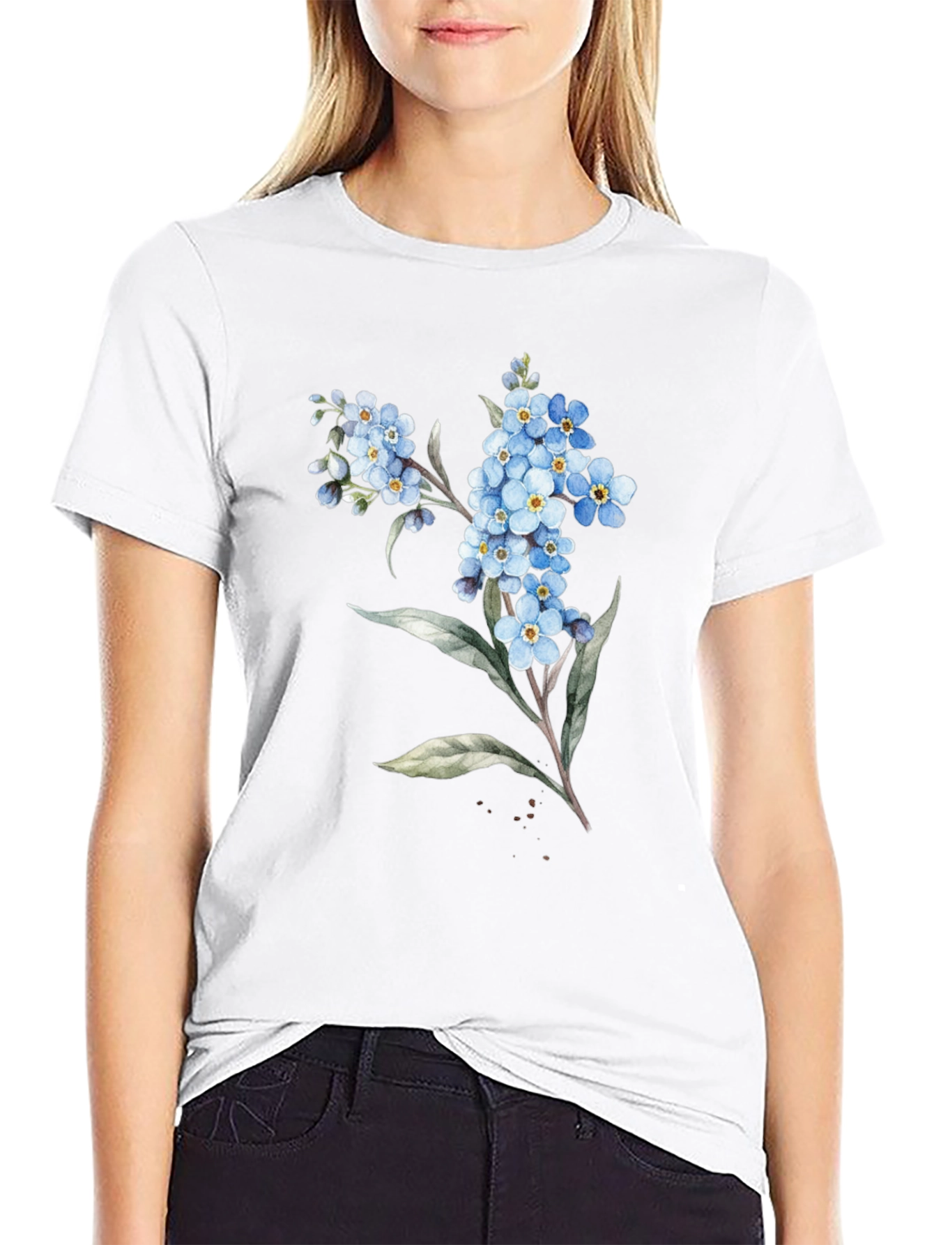 Floral Print Black Tee