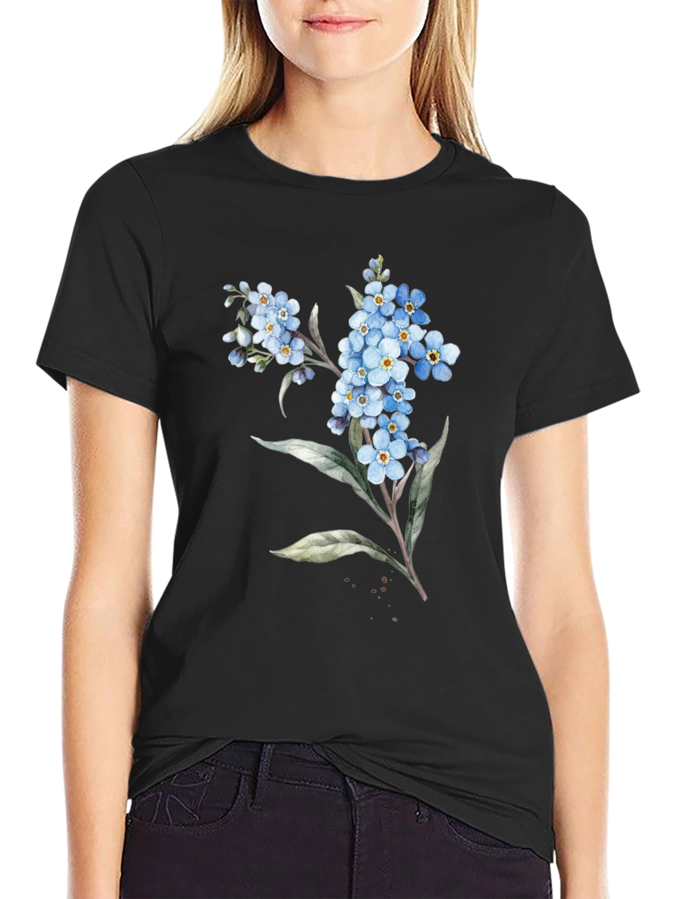 Floral Print Black Tee