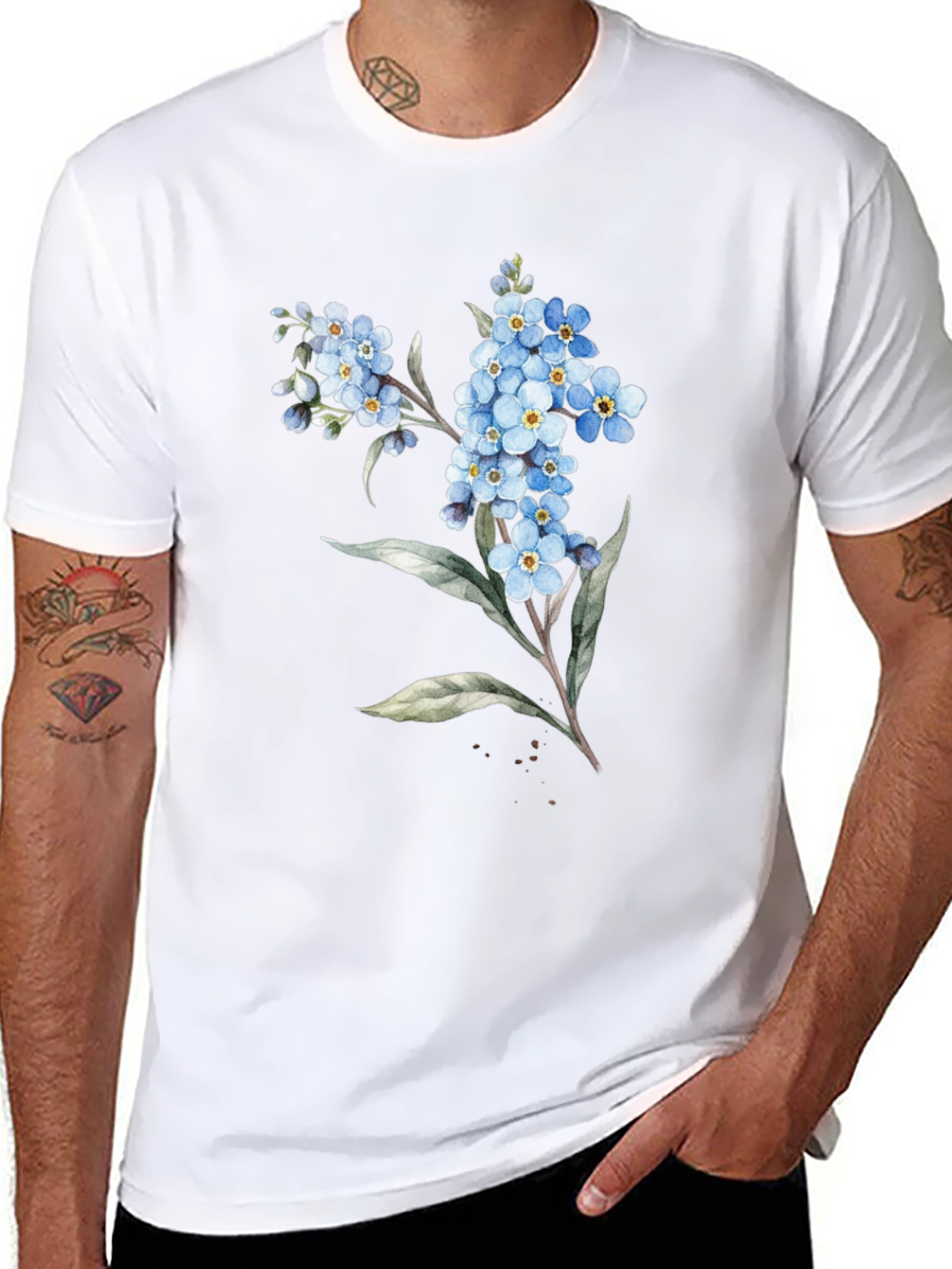 Floral Print Black Tee