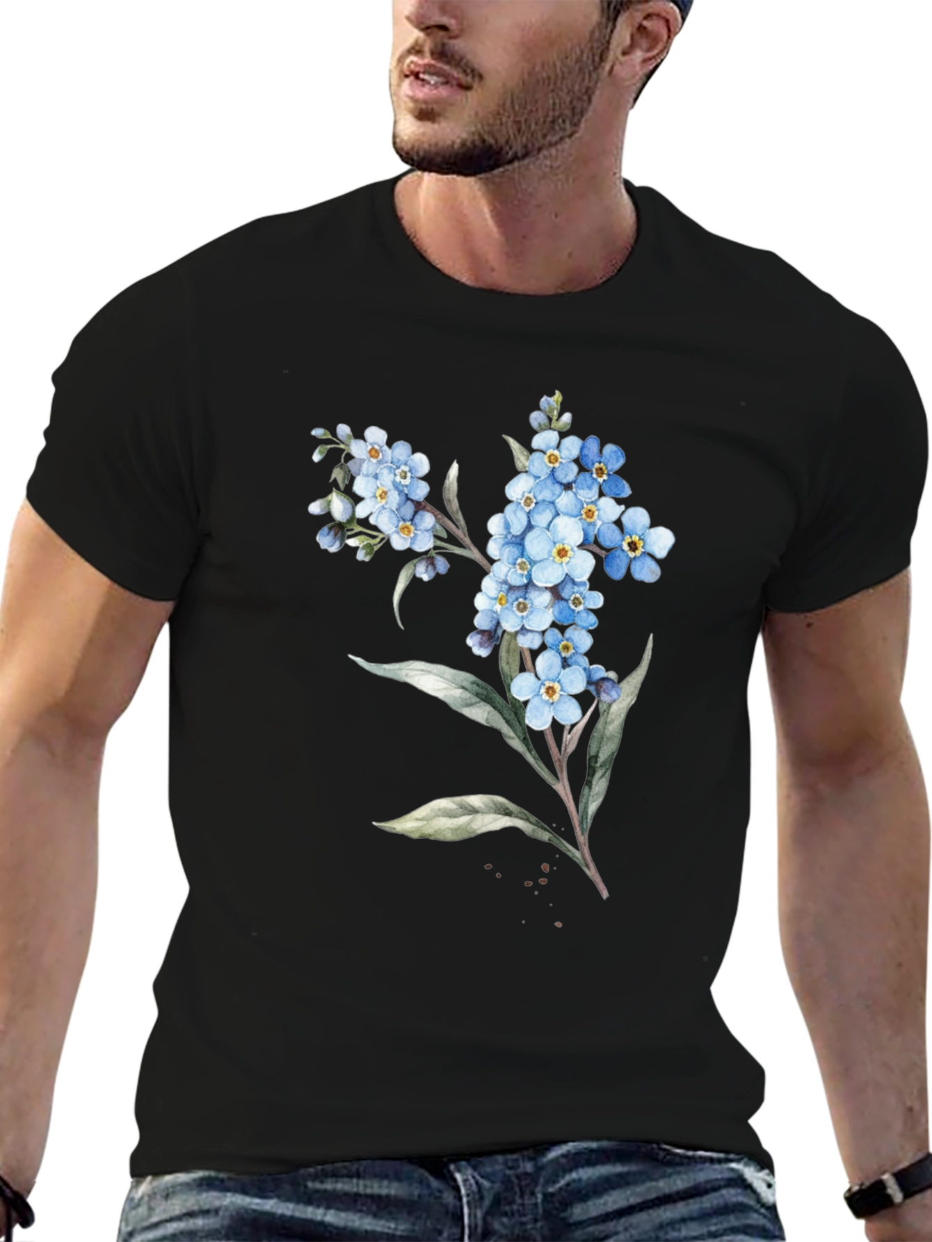 Floral Print Black Tee