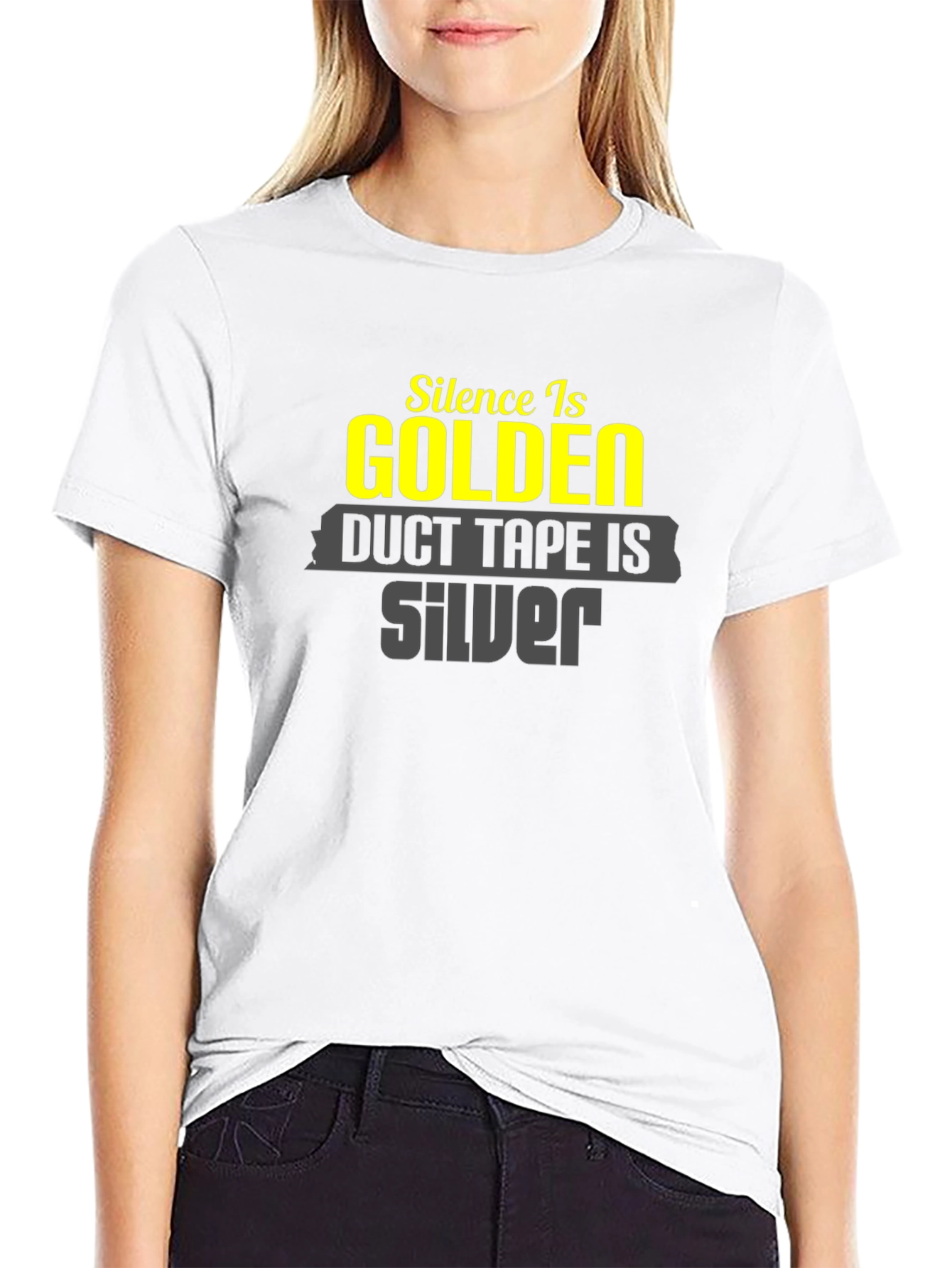 Funny Silence Golden Duct Tape Silver T-Shirt