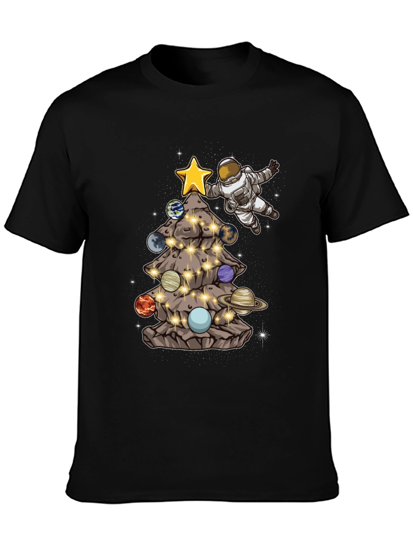 Astronaut Christmas Tree Planets T-Shirt