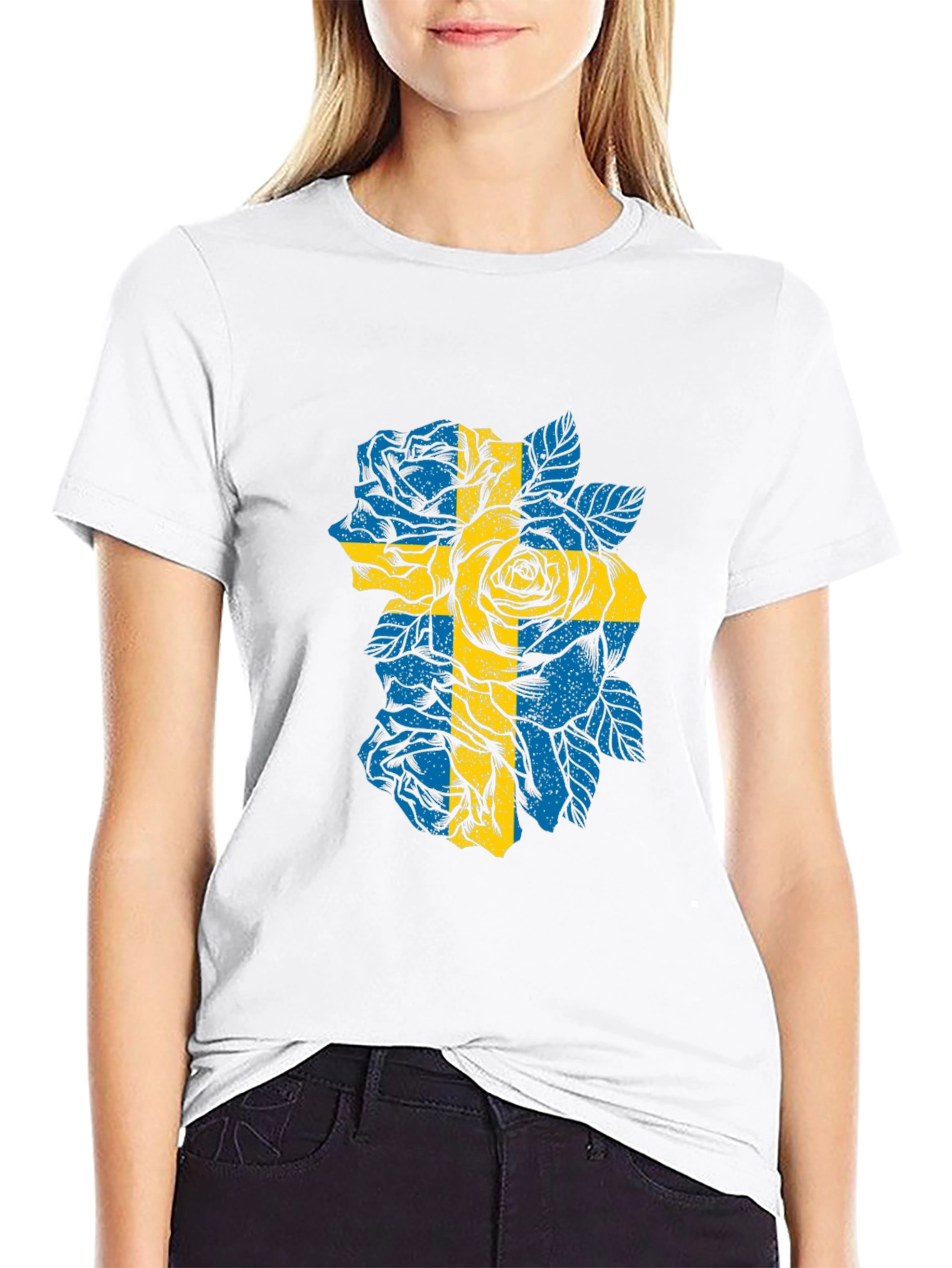 Sweden Flag Roses Graphic T-Shirt