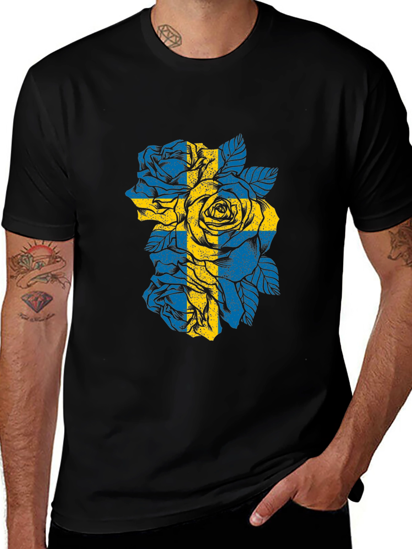 Sweden Flag Roses Graphic T-Shirt