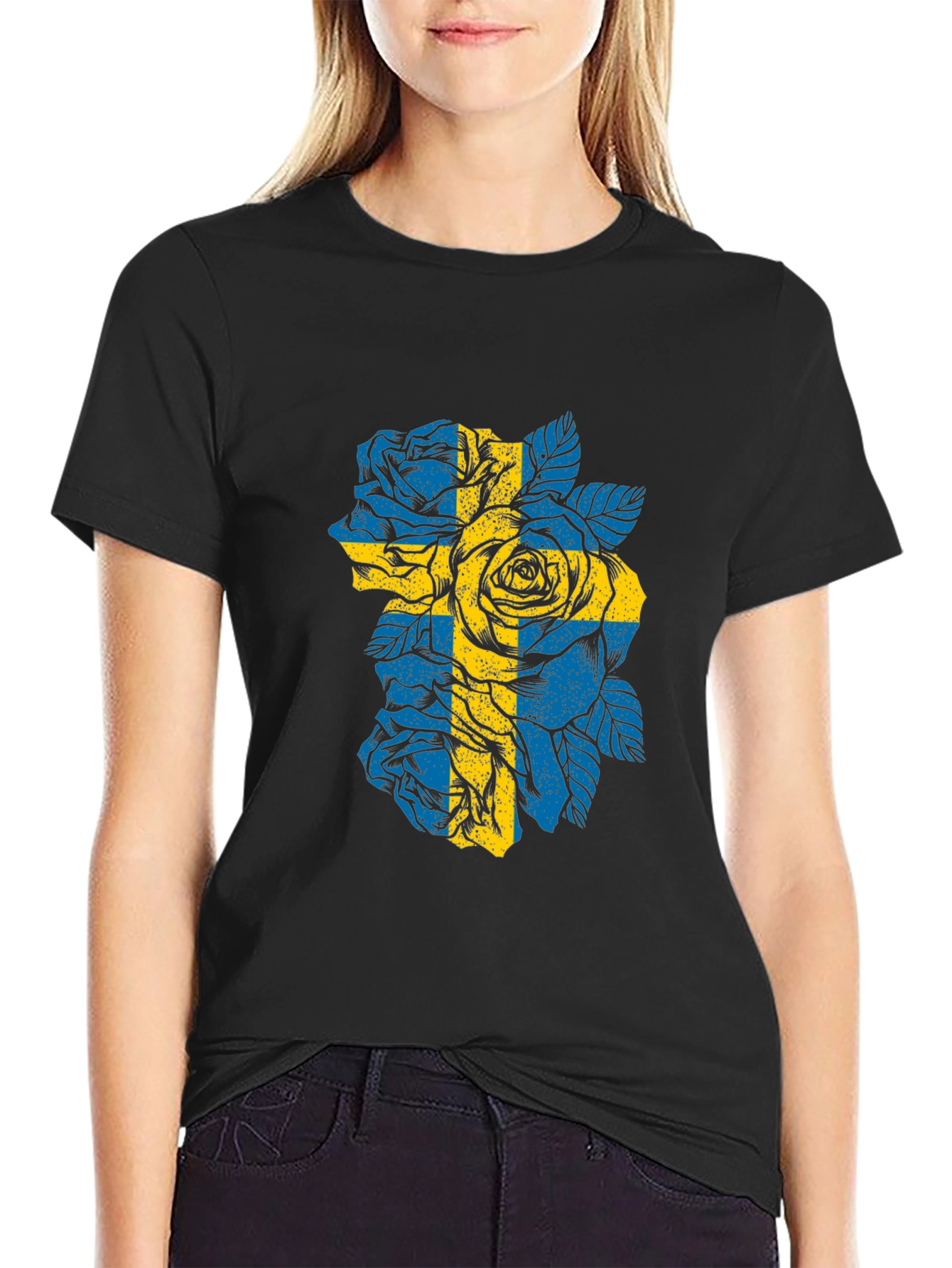Sweden Flag Roses Graphic T-Shirt