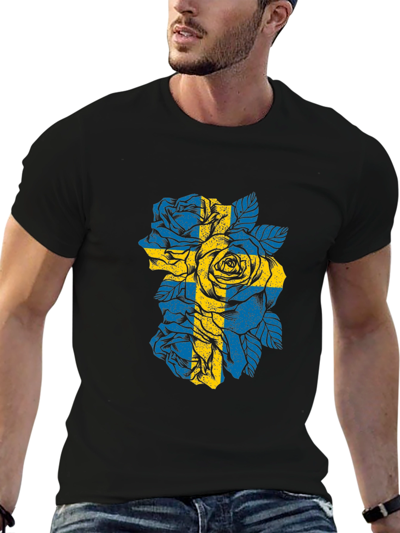 Sweden Flag Roses Graphic T-Shirt