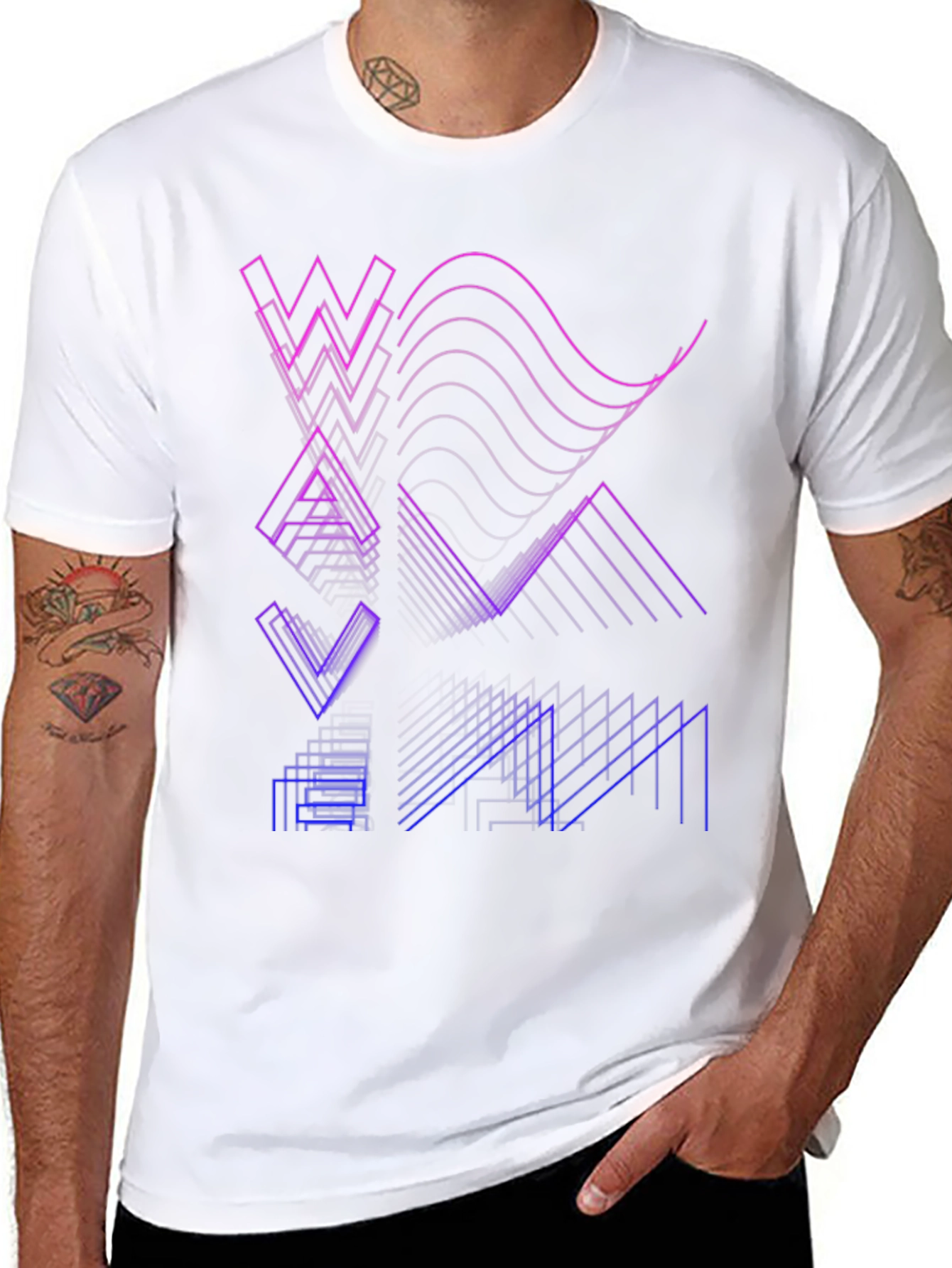 Abstract Geometric Line Art Mens Black T-Shirt