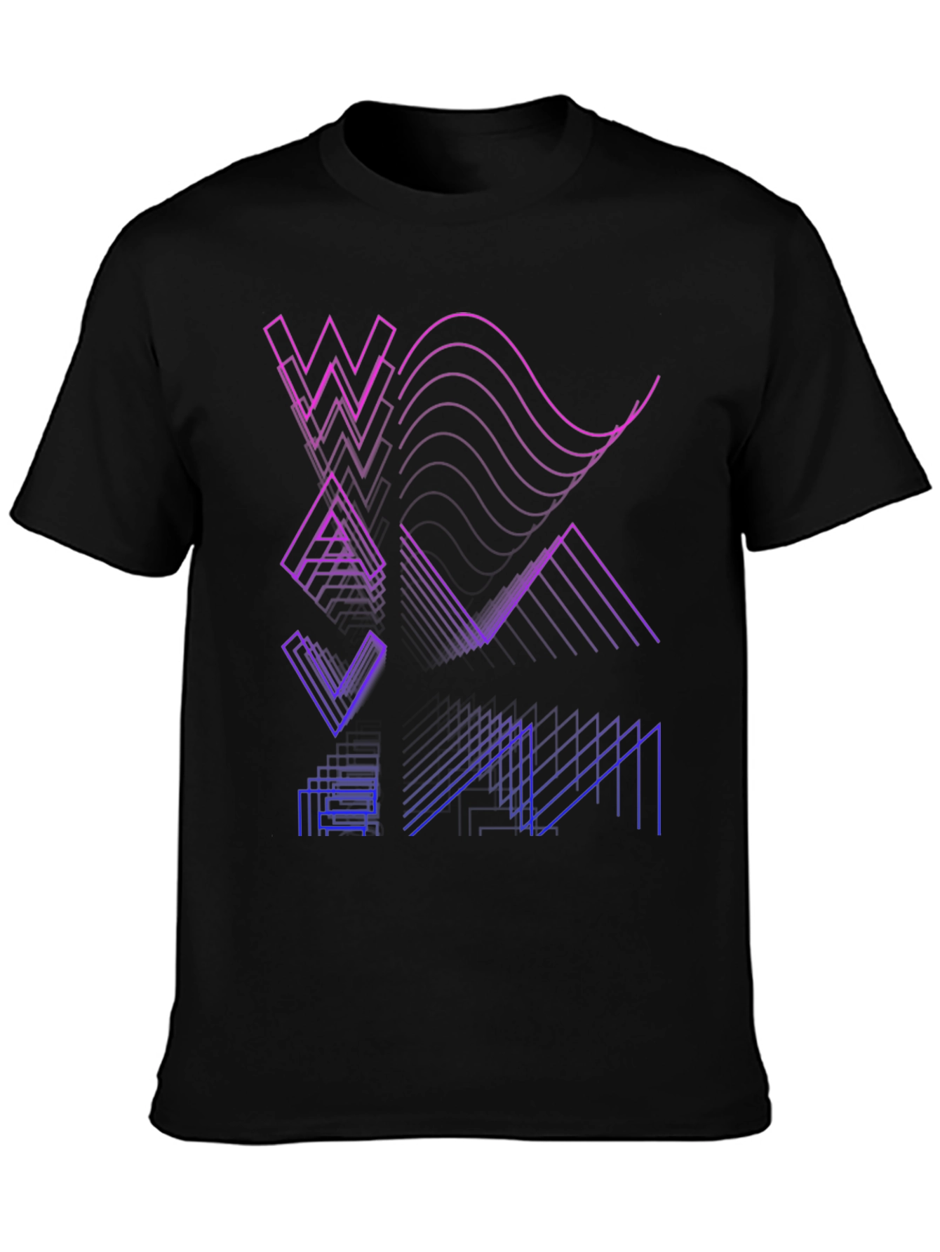 Abstract Geometric Line Art Mens Black T-Shirt