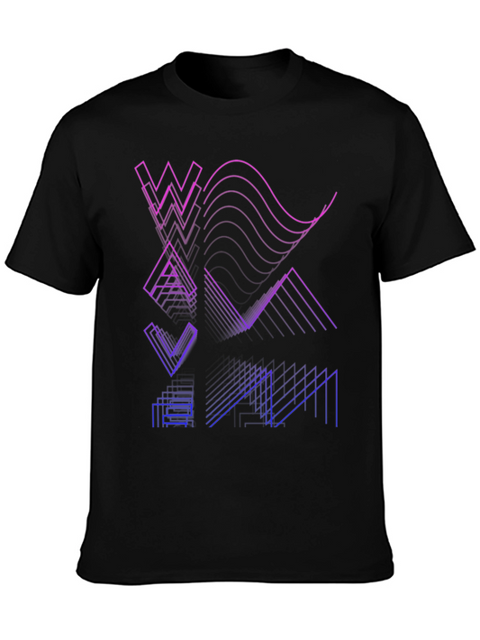 Abstract Geometric Line Art Mens Black T-Shirt