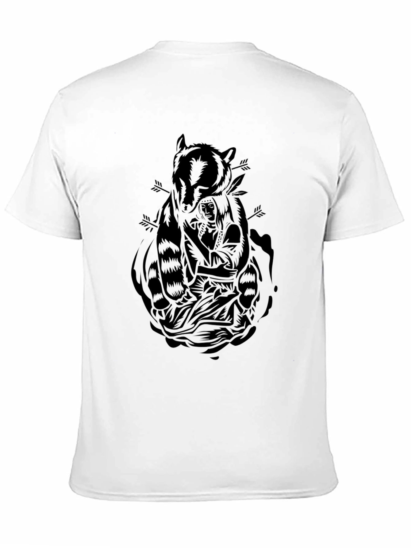Black Graphic Tee - Raccoon & Native American Design