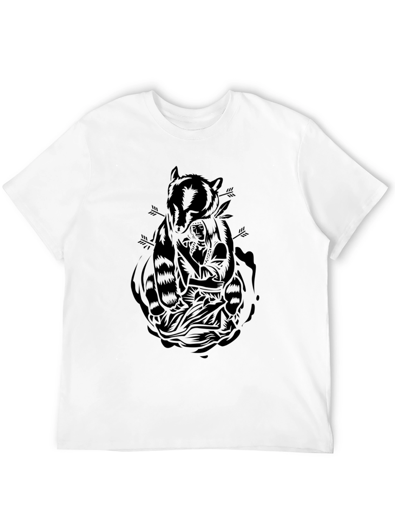 Black Graphic Tee - Raccoon & Native American Design