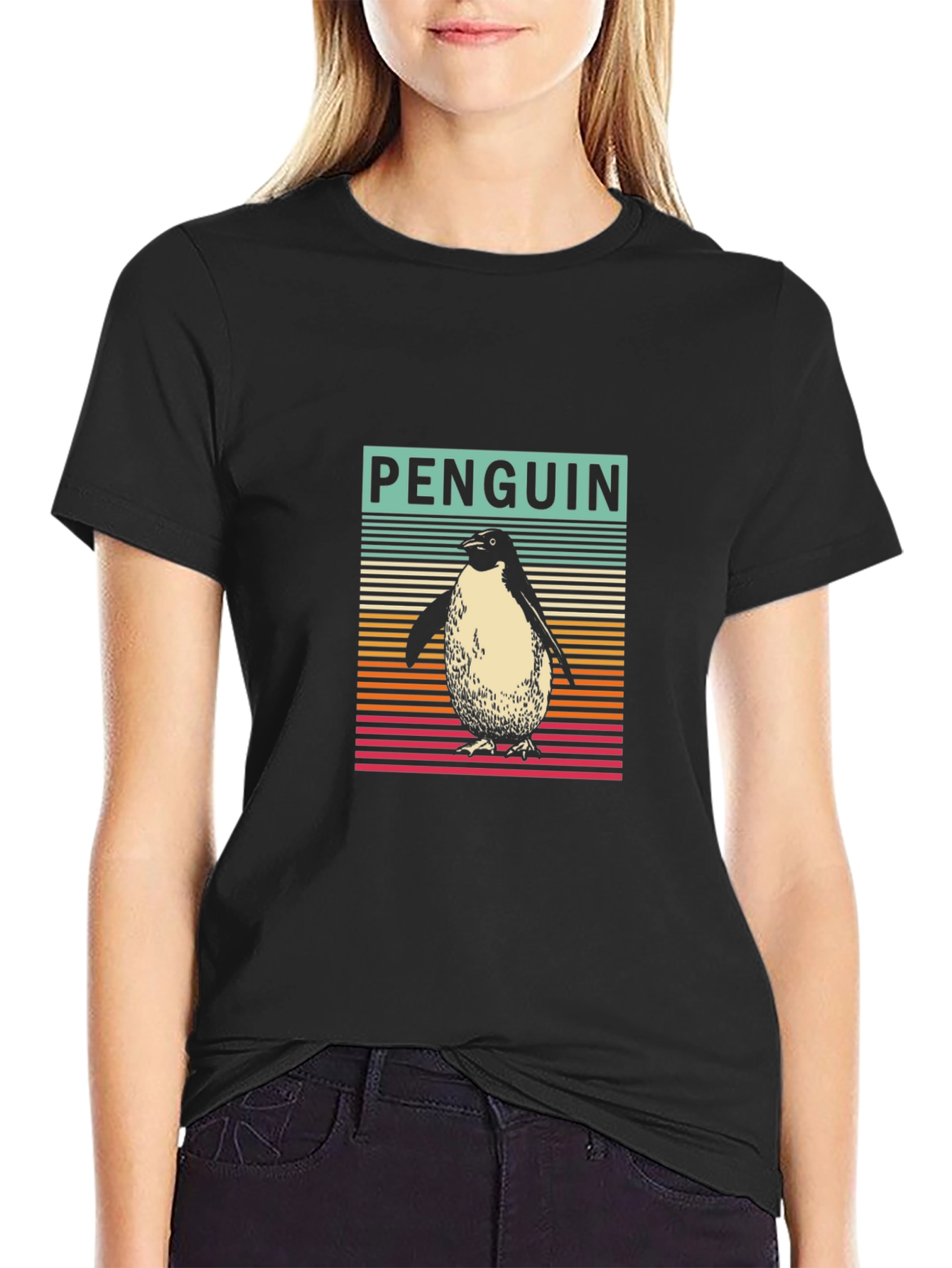 Retro Penguin Graphic Tee - Stylish Black T-Shirt
