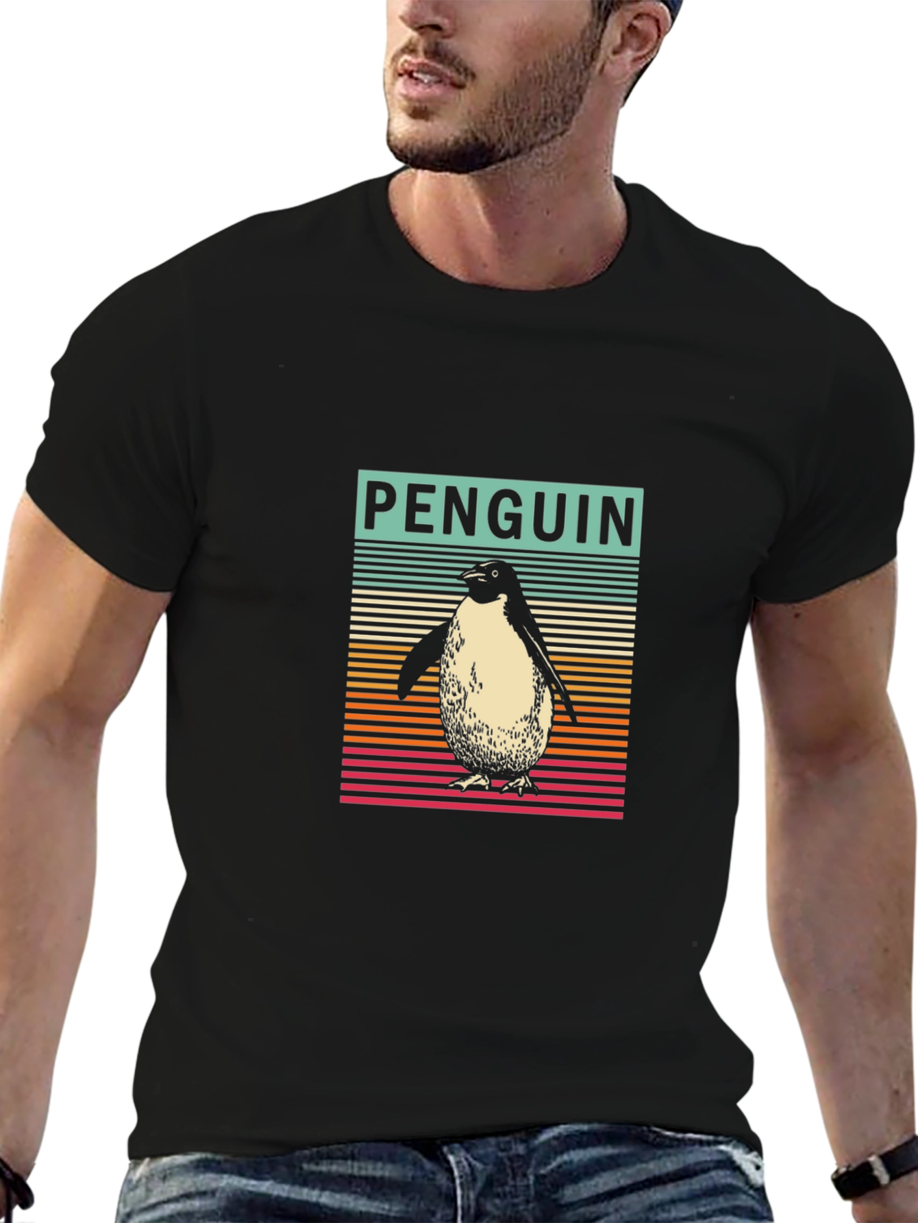 Retro Penguin Graphic Tee - Stylish Black T-Shirt