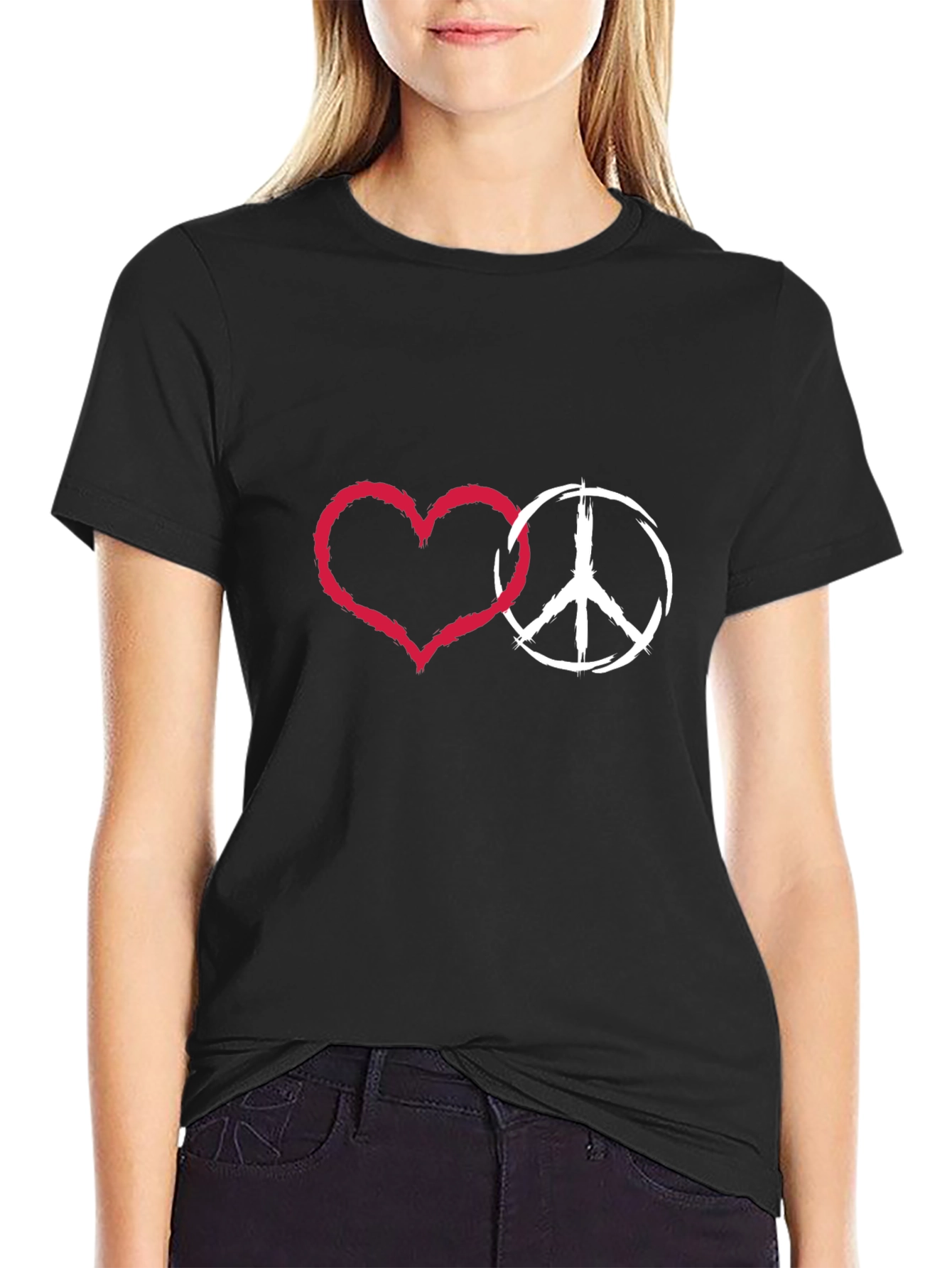 Peace & Love Graphic T-Shirt - Stylish Black Tee