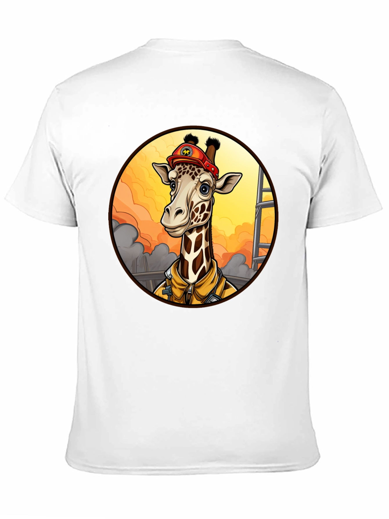 Giraffe Firefighter T-Shirt - Unique Cartoon Design