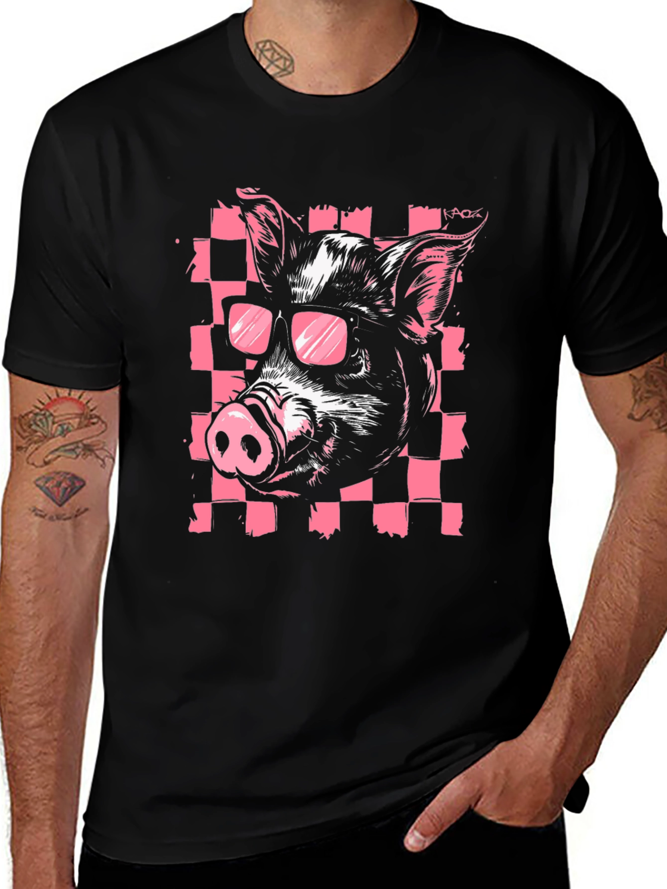 Cool Pig Graphic Print Black T-Shirt